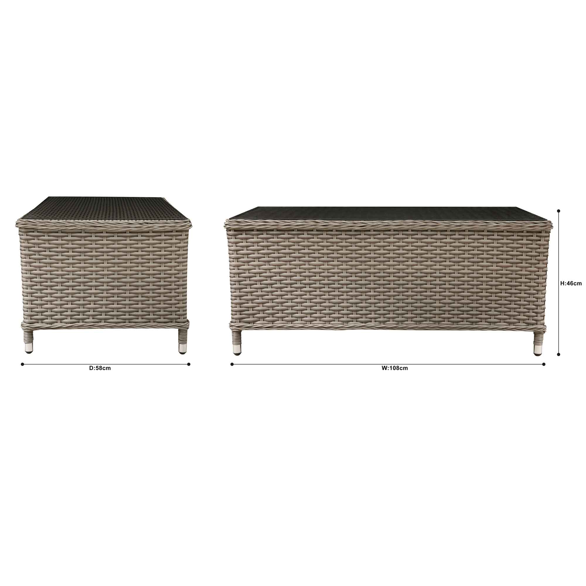 Chester Rattan Wicker Outdoor Coffee Table with Tempered Glass Top - Brown DG71 | Weather-Resistant Patio Furniture for Garden, Poolside & Backyard Decor