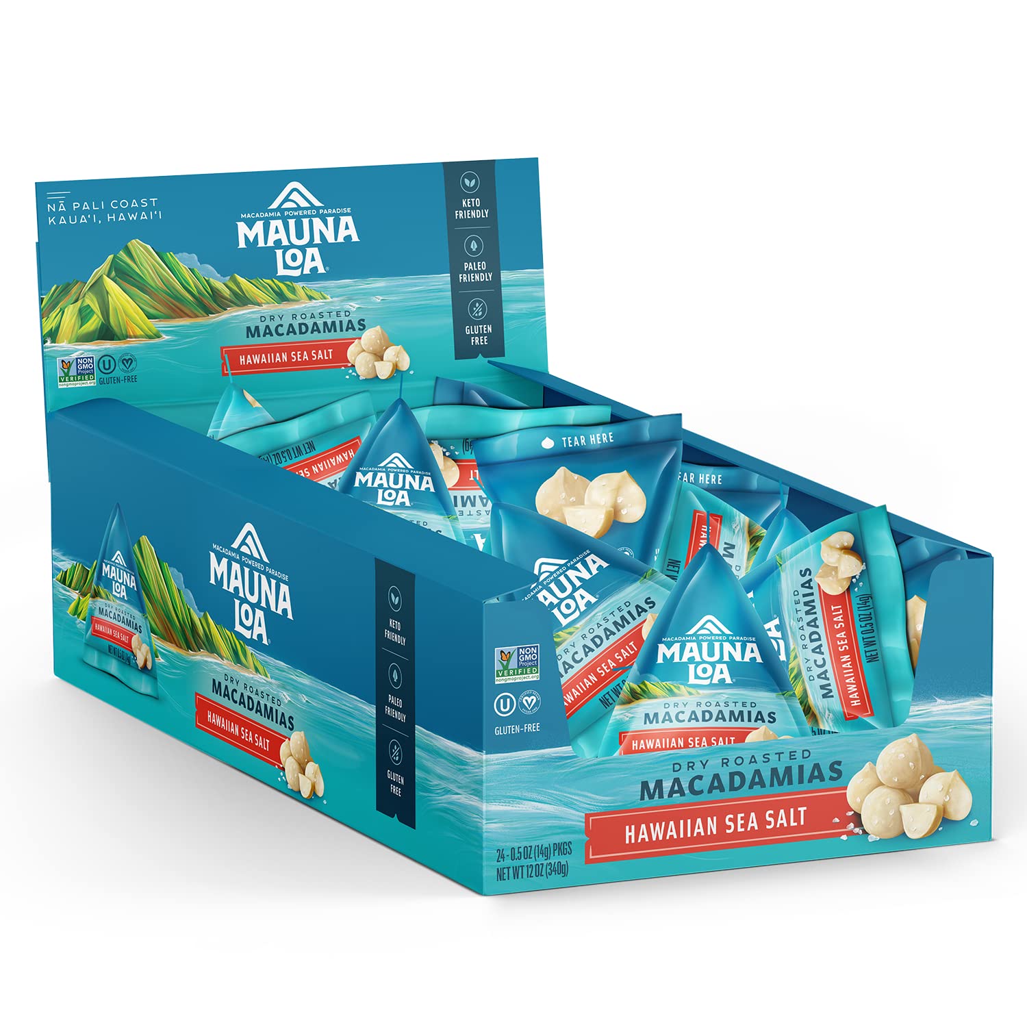 Premium Roasted & Salted Macadamia Nuts - 24 Pack of 0.5oz Resealable Pouches - Healthy Keto Snacks for Office, Travel & Gifts - Gluten-Free Hawaiian Nuts for Parties & Hiking