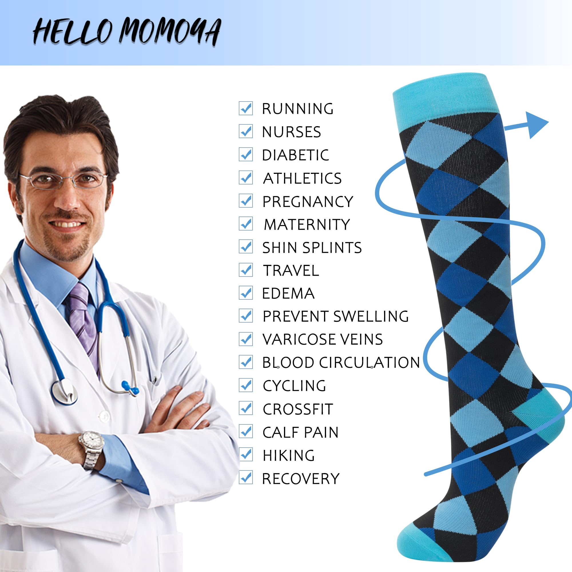 Compression Socks for Men & Women - Running & Travel Support