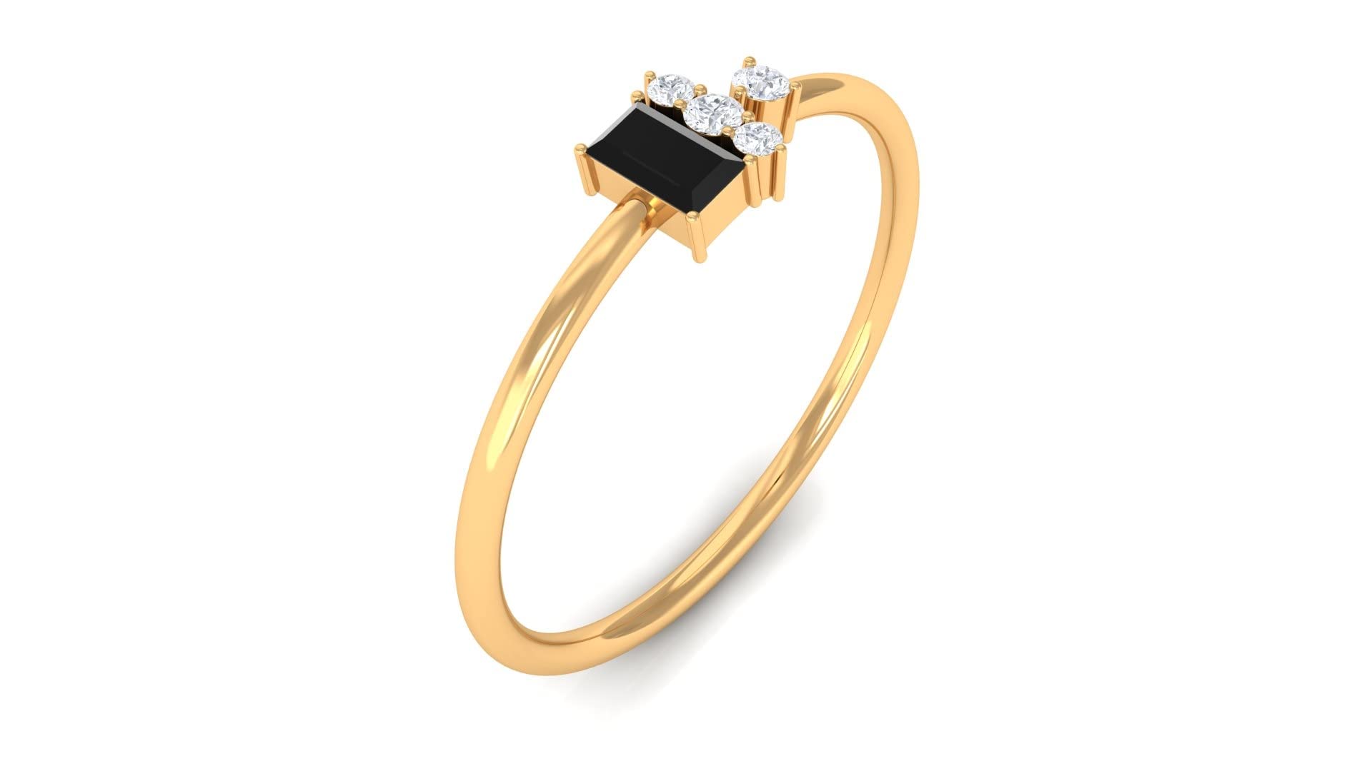 1/4 CT Dainty Created Black & White Diamond Promise Ring - 14K Solid Gold Baguette Shape Engagement Ring for Women, Anniversary Gift, Wedding Band, Valentine's Day Present