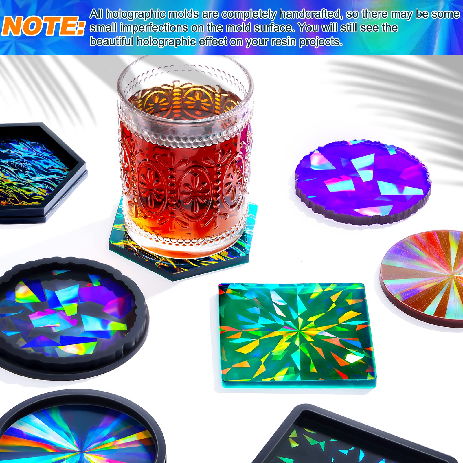 4 Pcs Holographic Resin Mold Silicone Coaster Epoxy Molds for DIY Craft, Cup Mats, Home Decor - Multiple Styles (Perfect for Party Decor, Table Setting, and Gift Making)