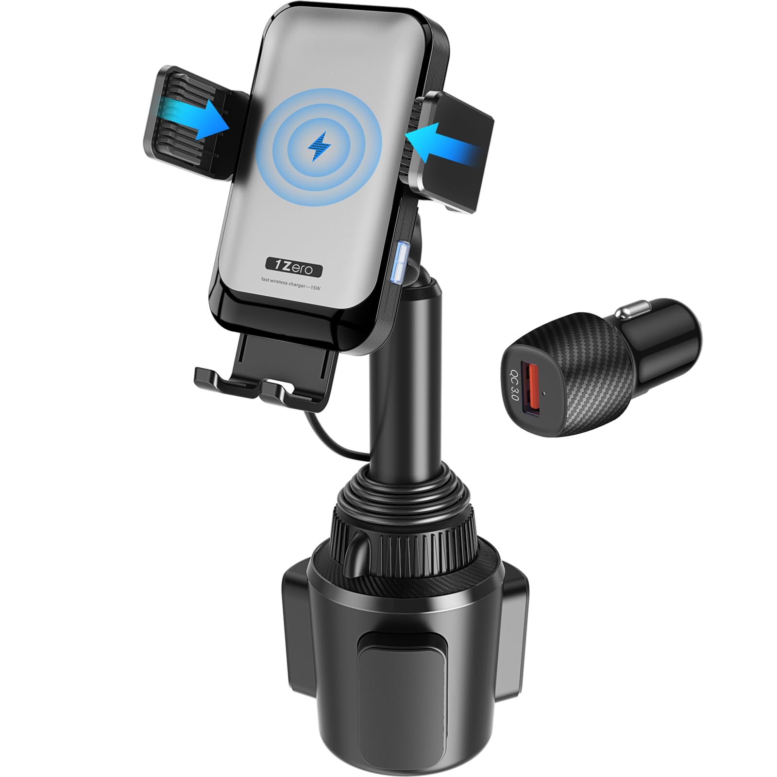 1Zero Auto Clamping Wireless Car Charger - 15W Fast Charging Cup Phone Holder Mount for iPhone 16/15 Pro Max/14/13/12 & Samsung S24/S23/S22 - Perfect for Commuting, Road Trips & Hands-Free Driving