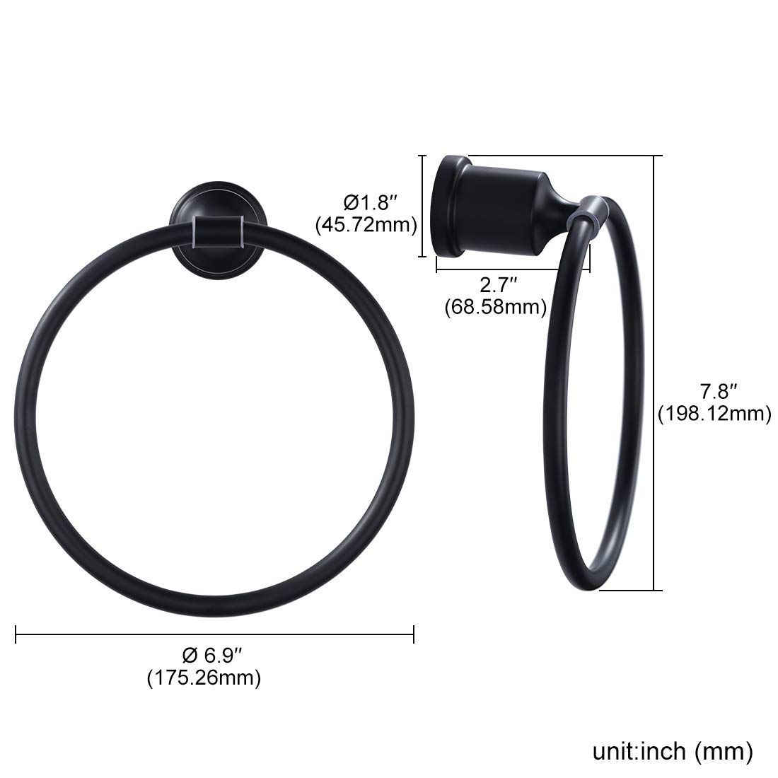 Stainless Steel Black Bathroom Towel Ring - Hand Towel Holder for Bathroom Accessories | Perfect for Bathrooms, Kitchens & Powder Rooms