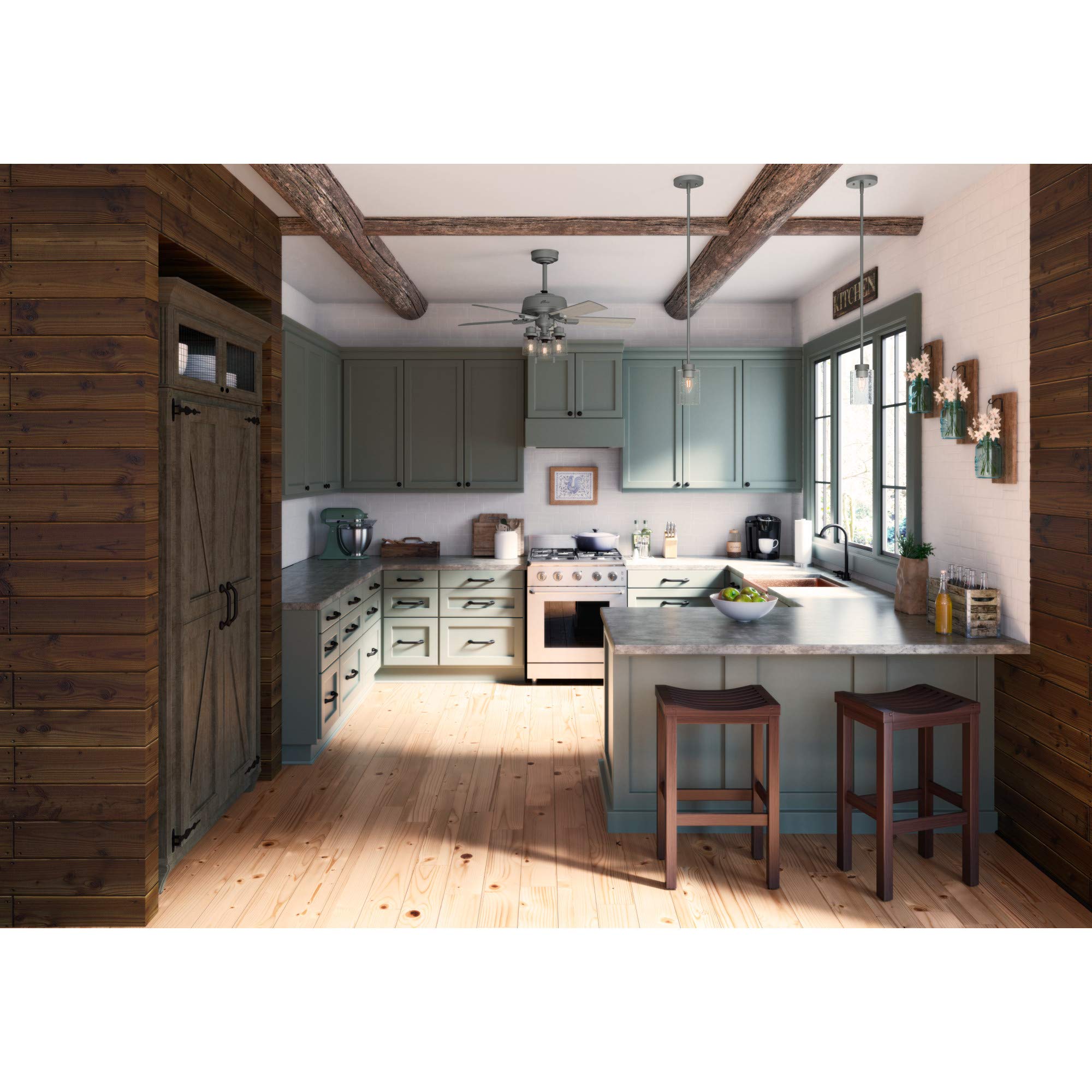Hunter Fan Company 19012 Hartland Pendant Light in Matte Silver - Modern Ceiling Lighting for Kitchen, Dining Room, and Entryway
