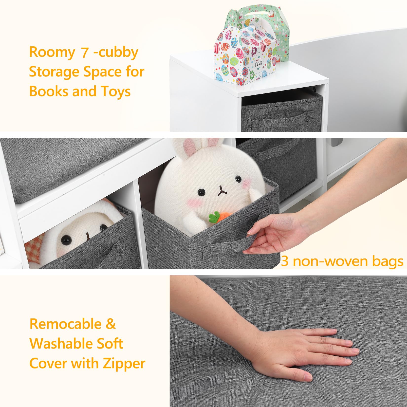 Kids Bookshelf with Reading Nook & Detachable Cushion - Sturdy Book Storage Organizer for Boys and Girls Bedroom, Playroom or Nursery | Perfect for Storytime, Reading Corners & Kids Room Organization