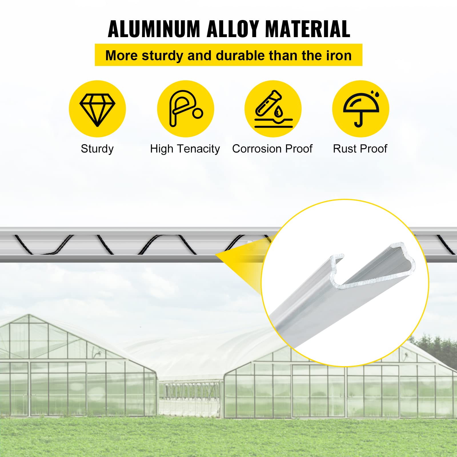 VEVOR 20-Pack Greenhouse Spring Wire & Lock Channel Kit - 6.56ft PE Coated Aluminum Alloy with Screws for Plastic Poly Film or Shade Cloth Attachment (Silver) | Durable Gardening Supplies for Greenhouse, Plant Protection & Backyard Growing