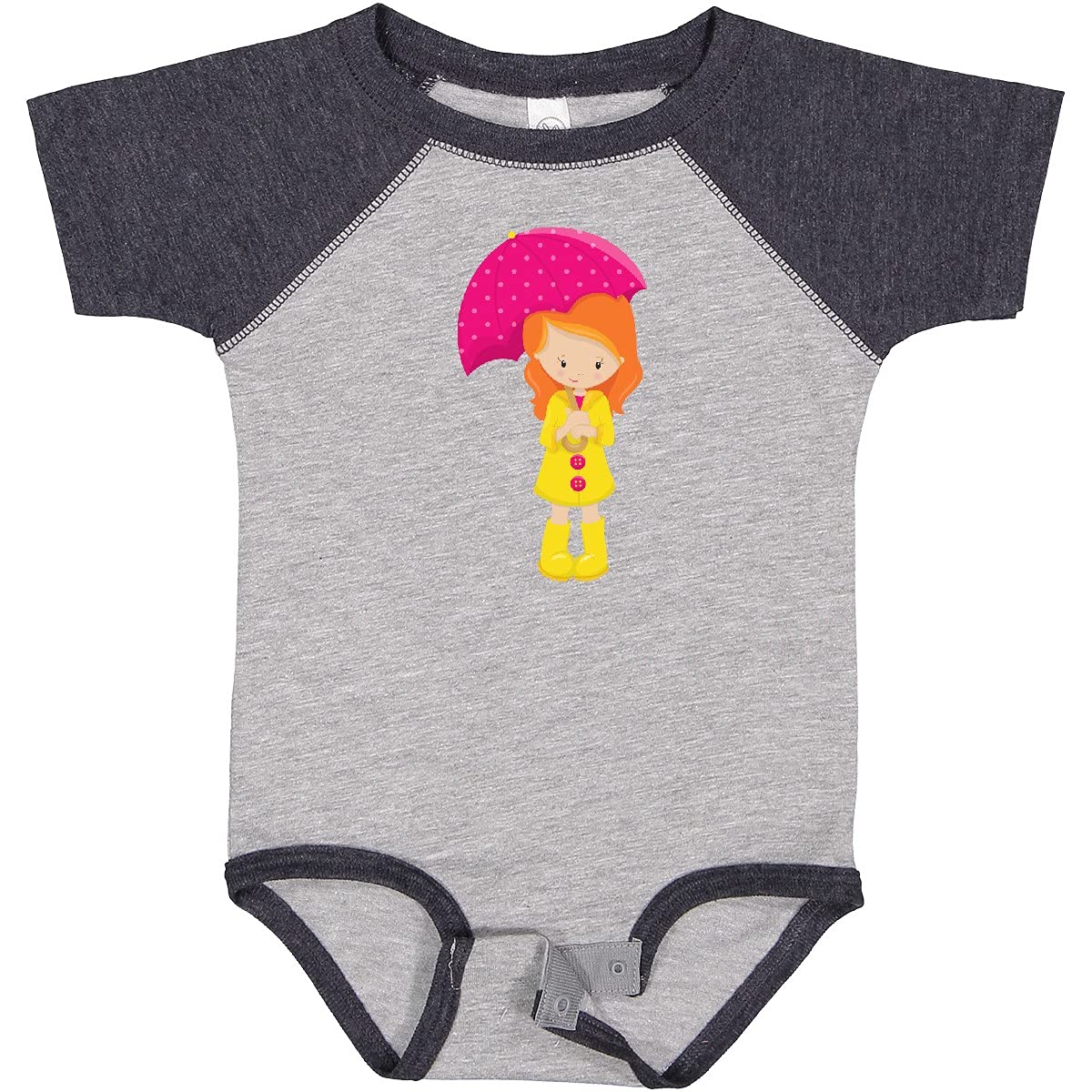 Inktastic Girl in Raincoat with Umbrella - Orange Hair Baby Bodysuit for Toddlers | Cute Rainy Day Outfit for Infants & Girls | Perfect for Playdates, Daycare & Outdoor Adventures