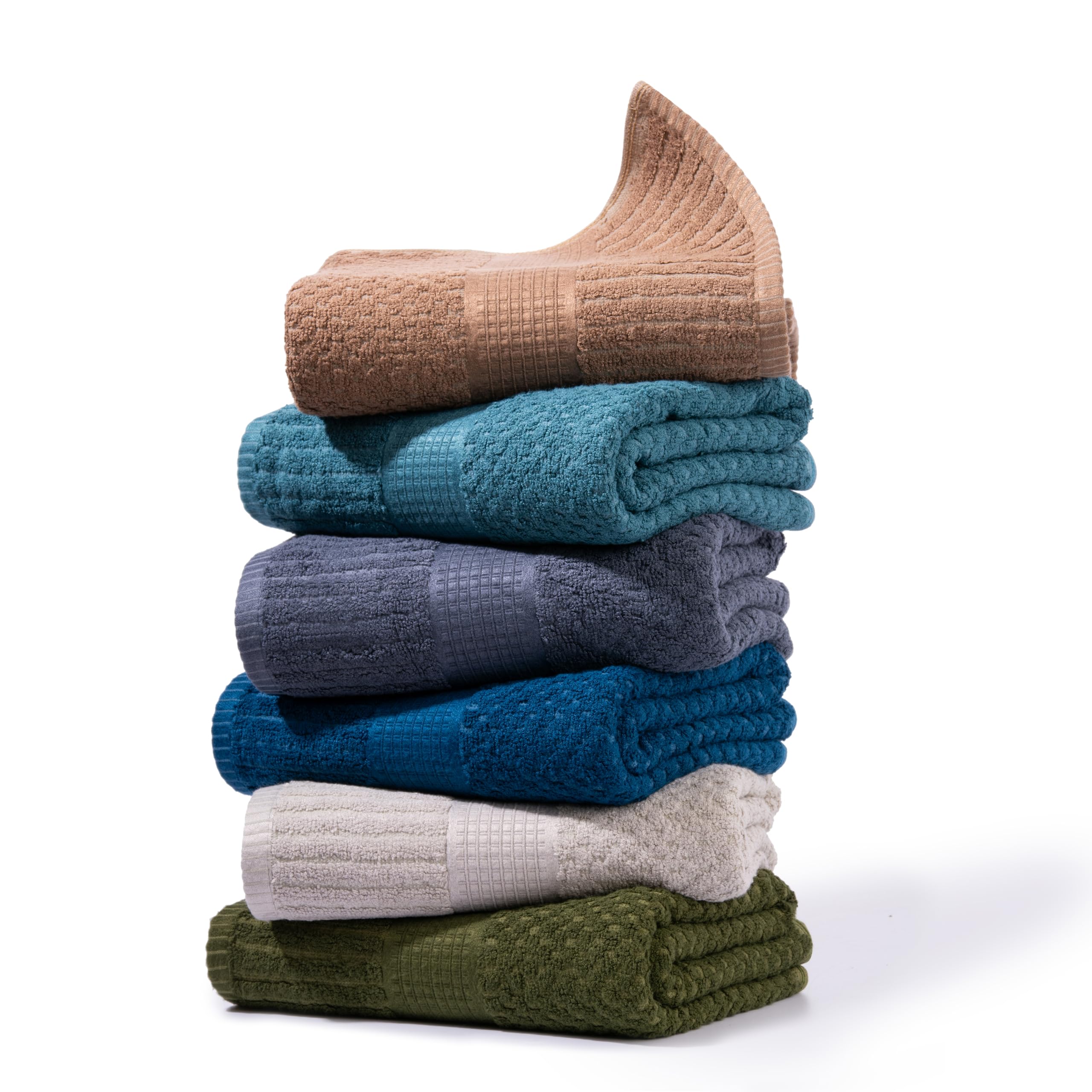 Premium 100% Bamboo Bath Towels Set of 6 - Ultra Soft 450 GSM Luxury Spa Towels (70x140cm) in Teal, Desert Sand, Moss Green, Slate Grey, Steel Blue & Moon Grey | Eco-Friendly Home, Beach & Travel Towels for Bathroom, Pool & Gym Use