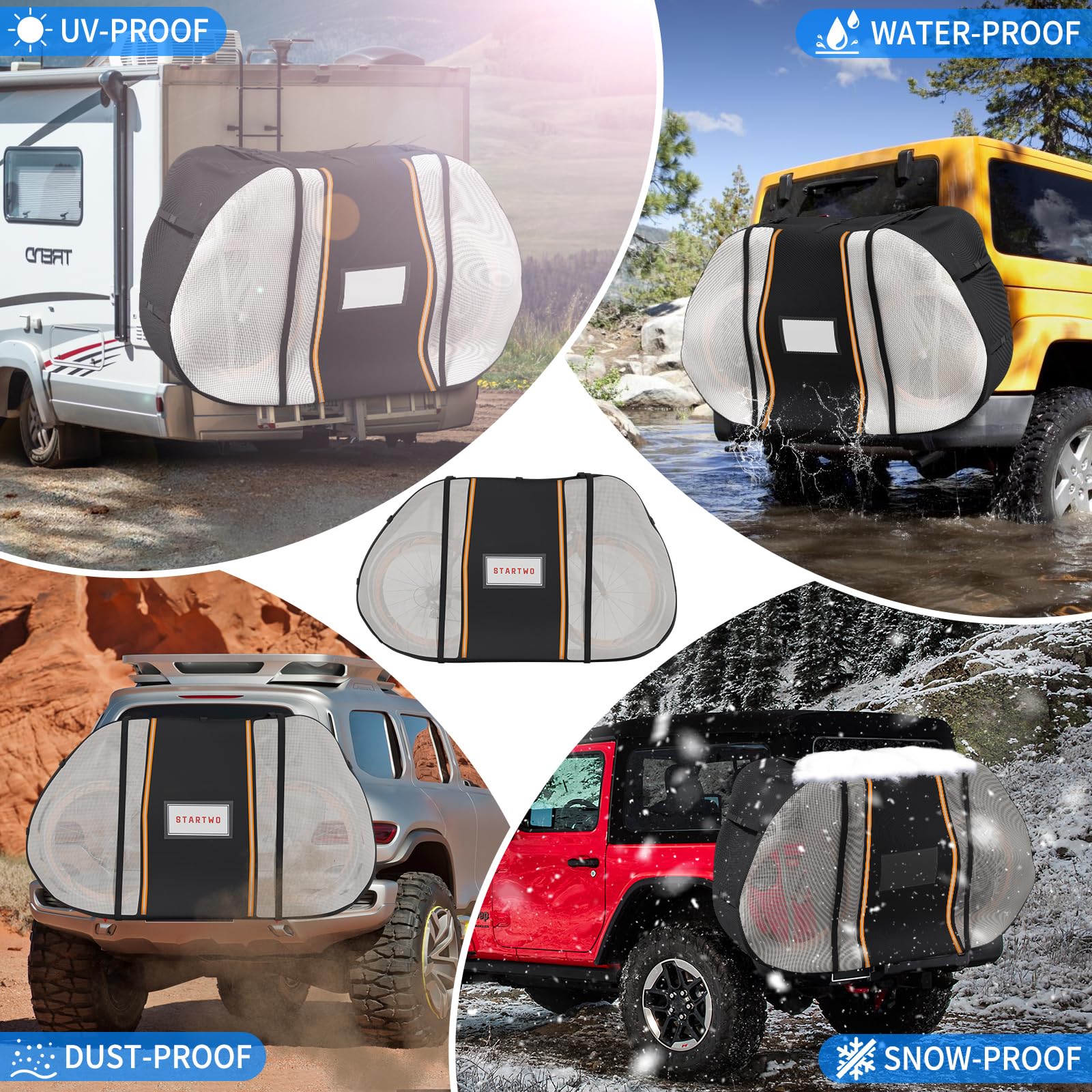 STARTWO Waterproof Bike Cover for Car Rack Transport - Outdoor Bicycle Storage with 2 Elastic Straps & License Plate Window - Fits 1-2 Bikes - Visible Tail Lights for Safe Night Driving - Perfect for Road Trips & Outdoor Adventures