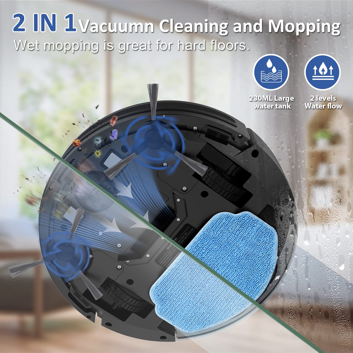 Smart Robot Vacuum and Mop Combo with WiFi/App/Alexa Control - 2-in-1 Self-Charging Robotic Cleaner with Water Tank & Dustbin - Slim Design for Hard Floors, Carpets & Pet Hair - Perfect for Home, Office & Pet Owners