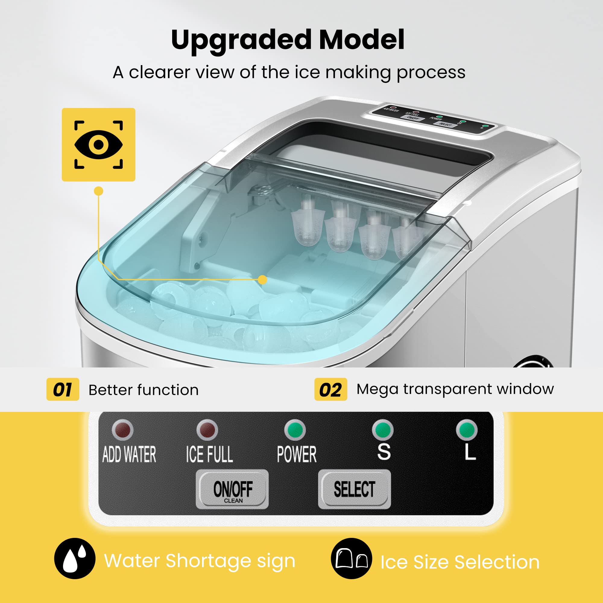 VIVOHOME 27lbs/Day Portable Countertop Ice Maker Machine - Automatic Self-Cleaning, Includes Hand Scoop & 10 Ice Bags - Perfect for Home, Office, RV, and Outdoor Parties (Silver)