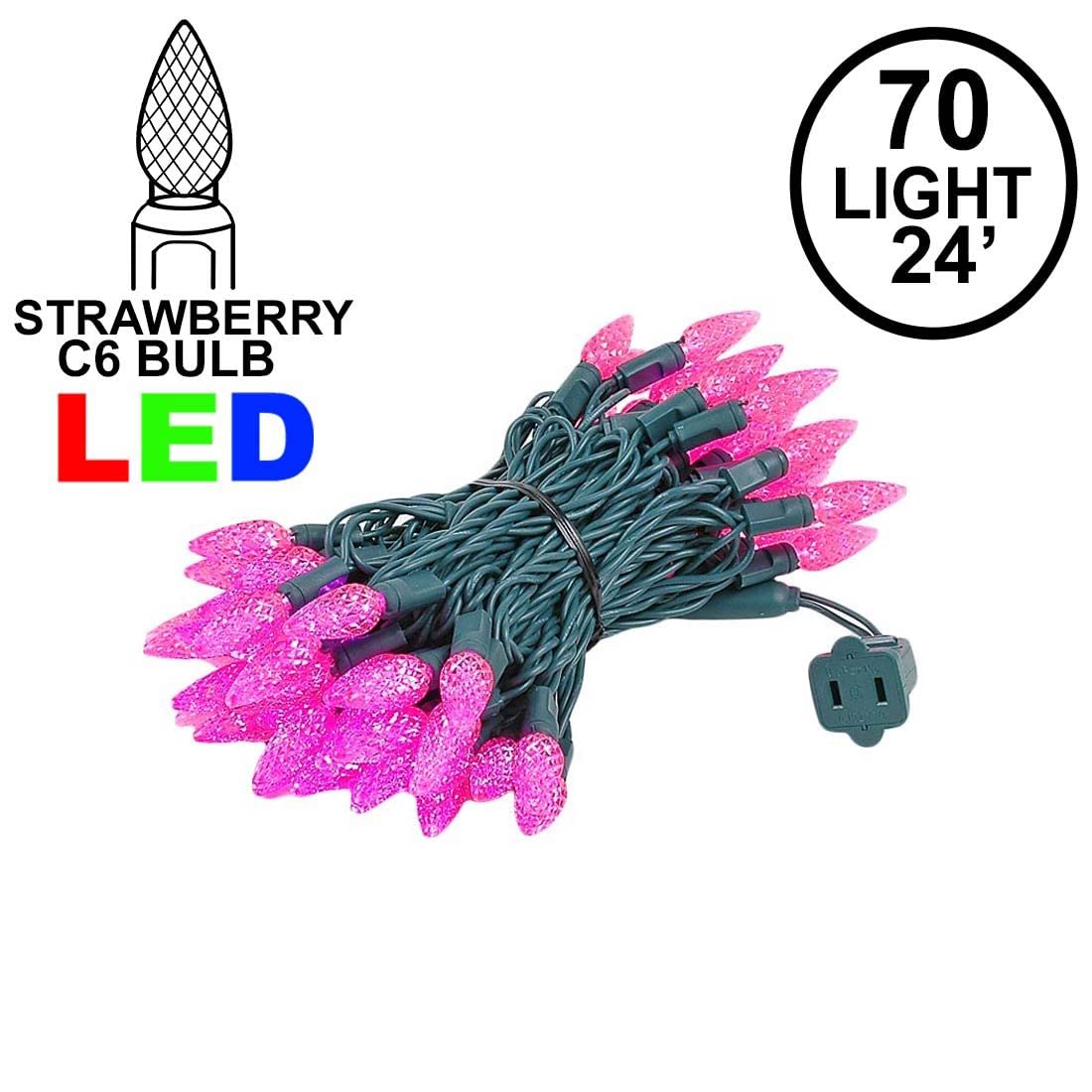 70 LED C6 Christmas String Lights 24FT - Commercial Grade Outdoor Waterproof Pink LED Lights for Christmas Tree, Yard, and Holiday Decorations - Perfect for Home, Garden, and Party Use