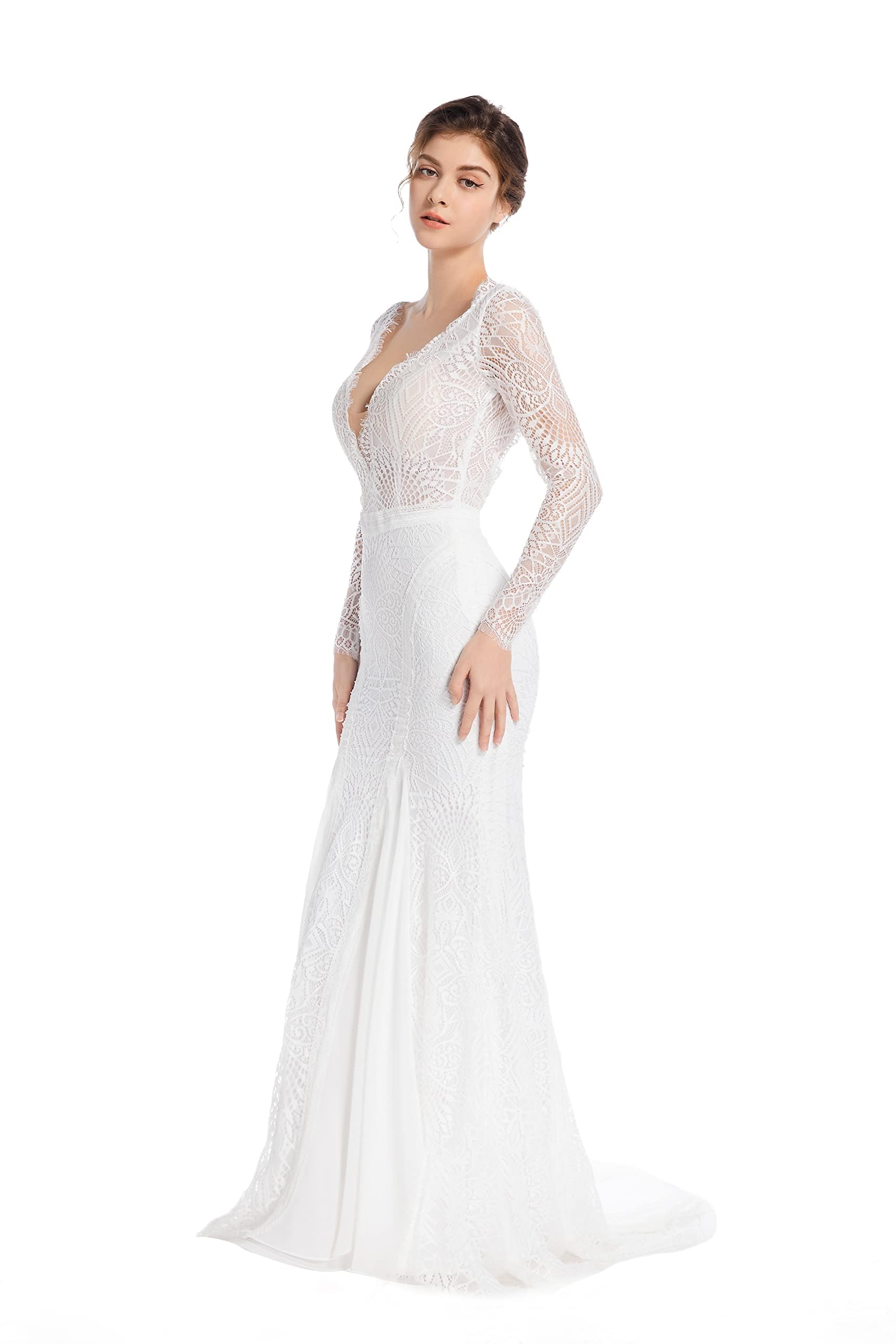 Elegant Mermaid Wedding Dresses for Bride - Boho Lace Long Sleeve Open Back Bohemian Gown | Perfect for Beach, Garden & Vintage Theme Weddings