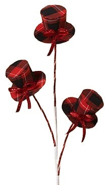 24-Piece Holiday Plaid Hat Ornament Set - Christmas Tree Decorations with Spray for Festive Home & Party Decor