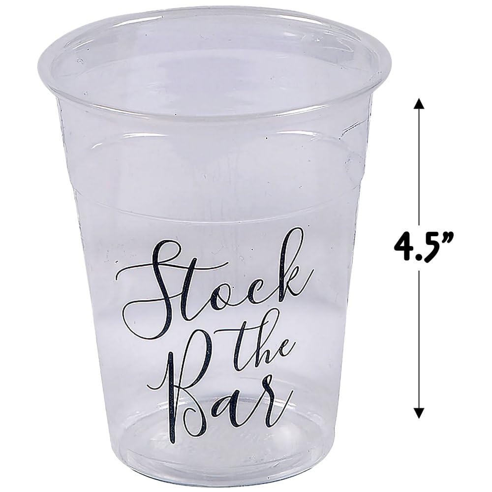 Fun Express STOCK THE BAR CLEAR PLASTIC CUPS - 50-Piece Party Supplies for Cocktails, Mocktails & Beverages - Perfect for Weddings, BBQs, and Home Entertaining