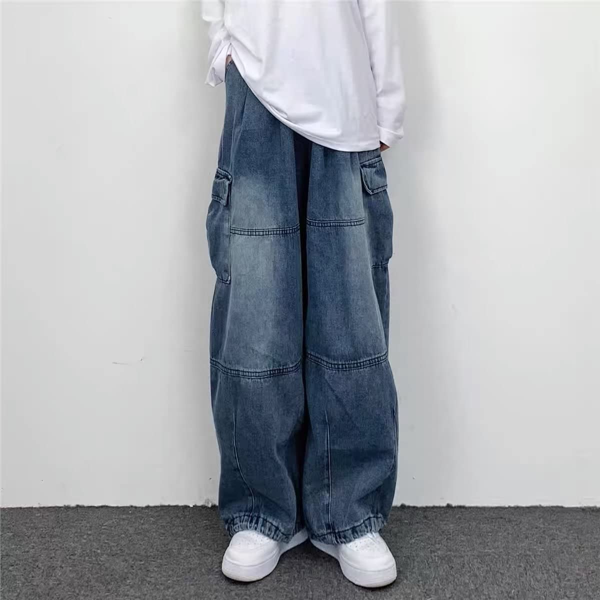 Women's High Waist Cargo Jeans - Y2K Grunge Wide Leg Denim Pants for Emo Goth Alternative Fashion | Fairycore Streetwear Outfit | Perfect for Concerts, Raves & Edgy Daily Wear
