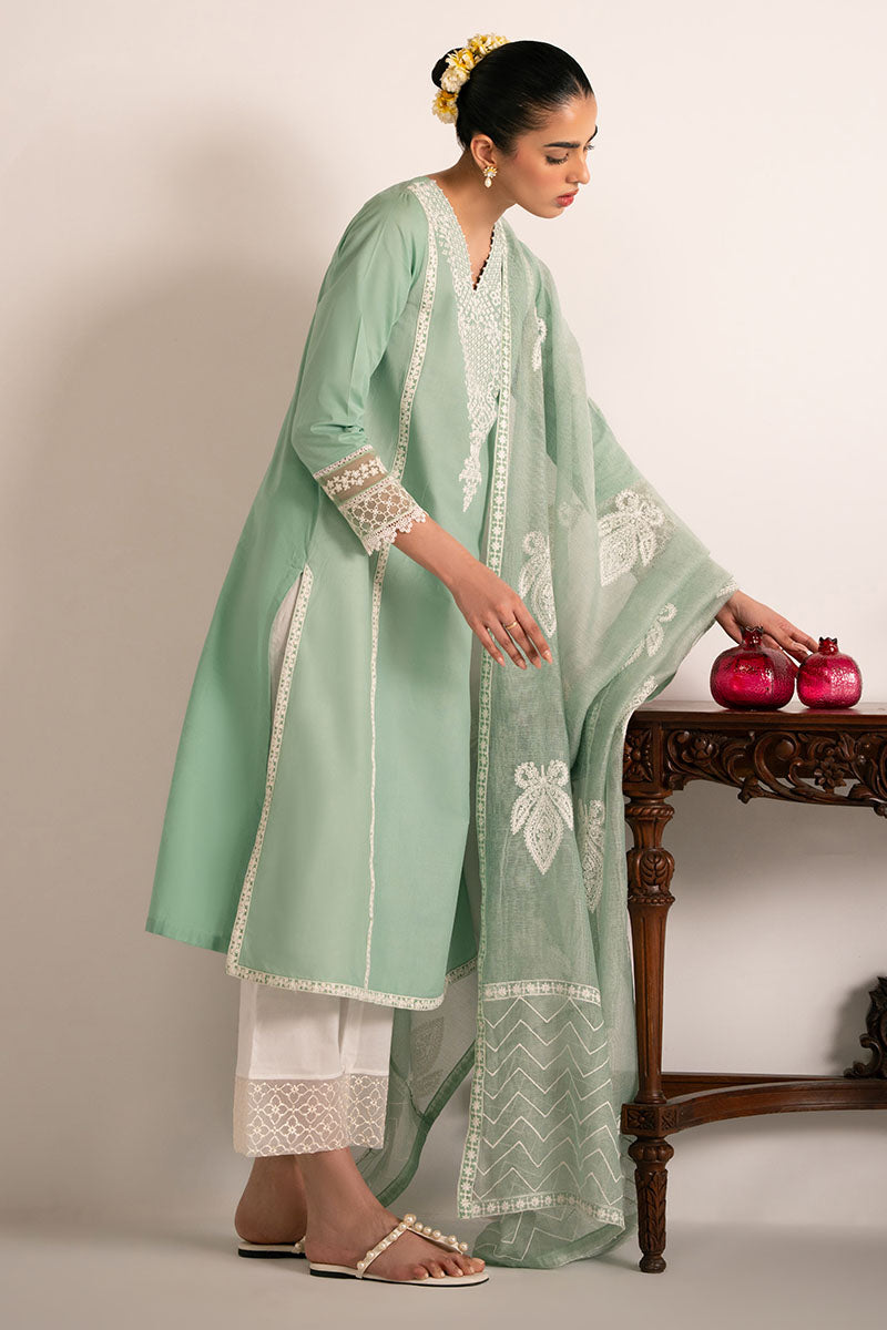 Green Glimmer 2-Piece Set (Shirt & Dupatta) - Elegant Ethnic Outfit for Women, Perfect for Weddings, Festivals & Special Occasions