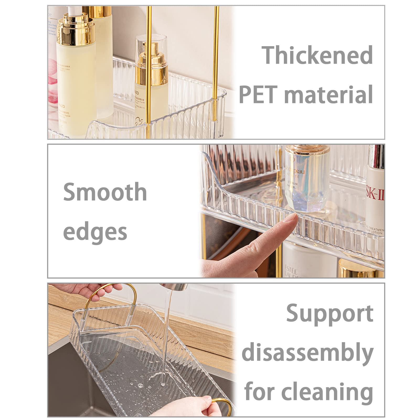 3-Tier Clear Bathroom Counter Organizer - Cosmetic & Skincare Shelf, Makeup & Perfume Vanity Tray, Kitchen Spice Rack - Space Saving Storage for Dresser, Countertop & Bathroom Organization