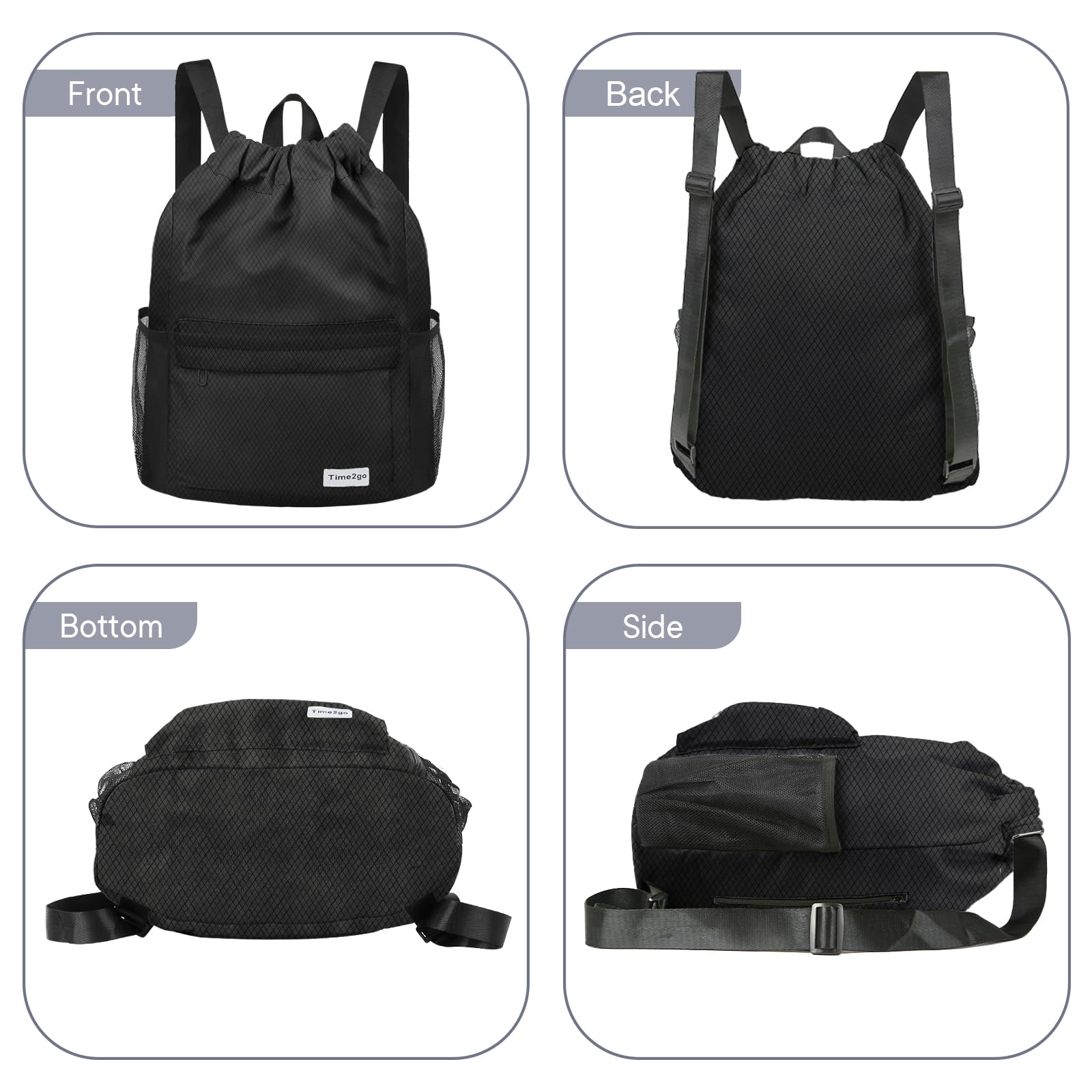 Waterproof Drawstring Backpack - Lightweight Sports Gym Sack with Mesh Pocket - String Cinch Closure - Perfect for Beach, Gym, Travel & Outdoor Activities - Unisex Design for Men & Women