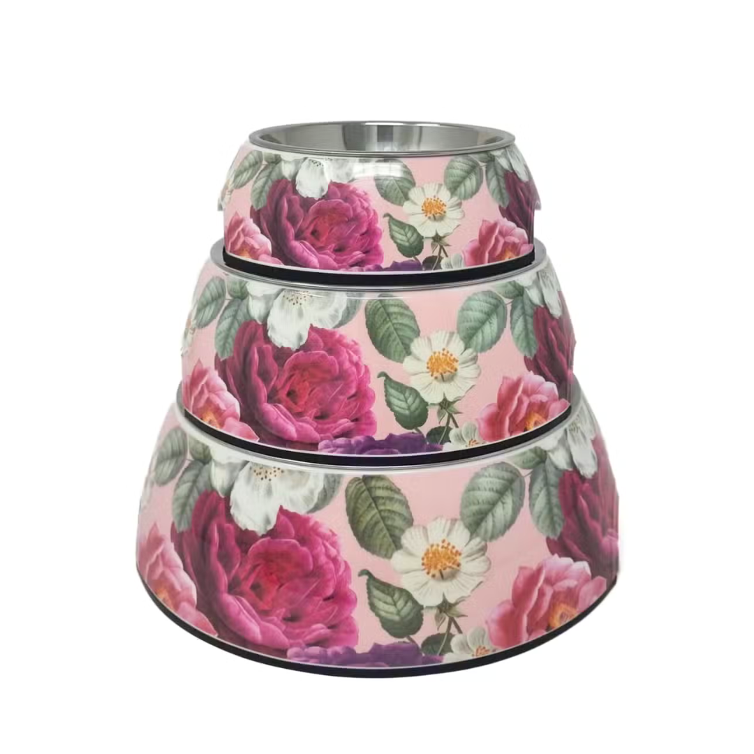 Pink Floral Dog Bowl Set - 3 Sizes (Small, Medium, Large) for Puppies & Adult Dogs - Perfect for Indoor, Outdoor & Travel Use