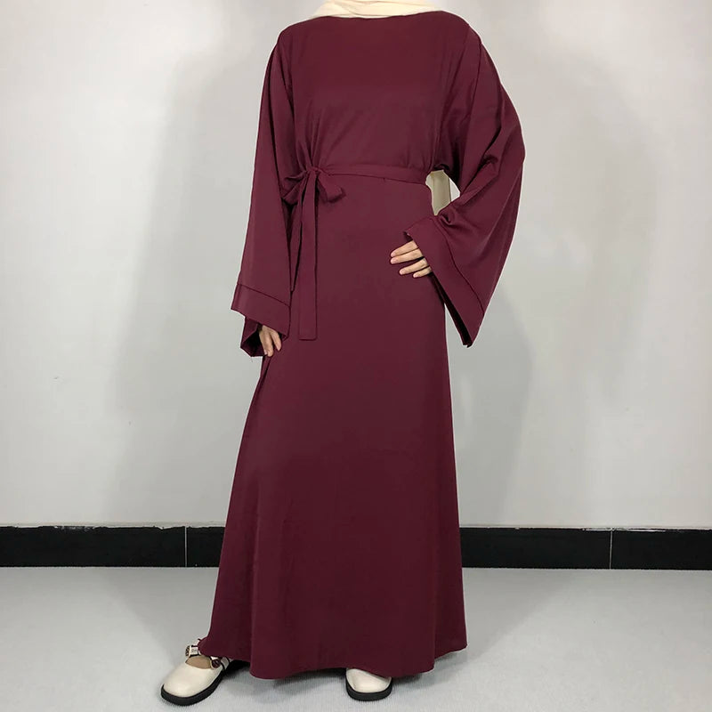 Basic Plain Nida Abaya with Free Belt - Modest Muslim Dress for Women - Perfect for Prayer, Eid, and Special Occasions
