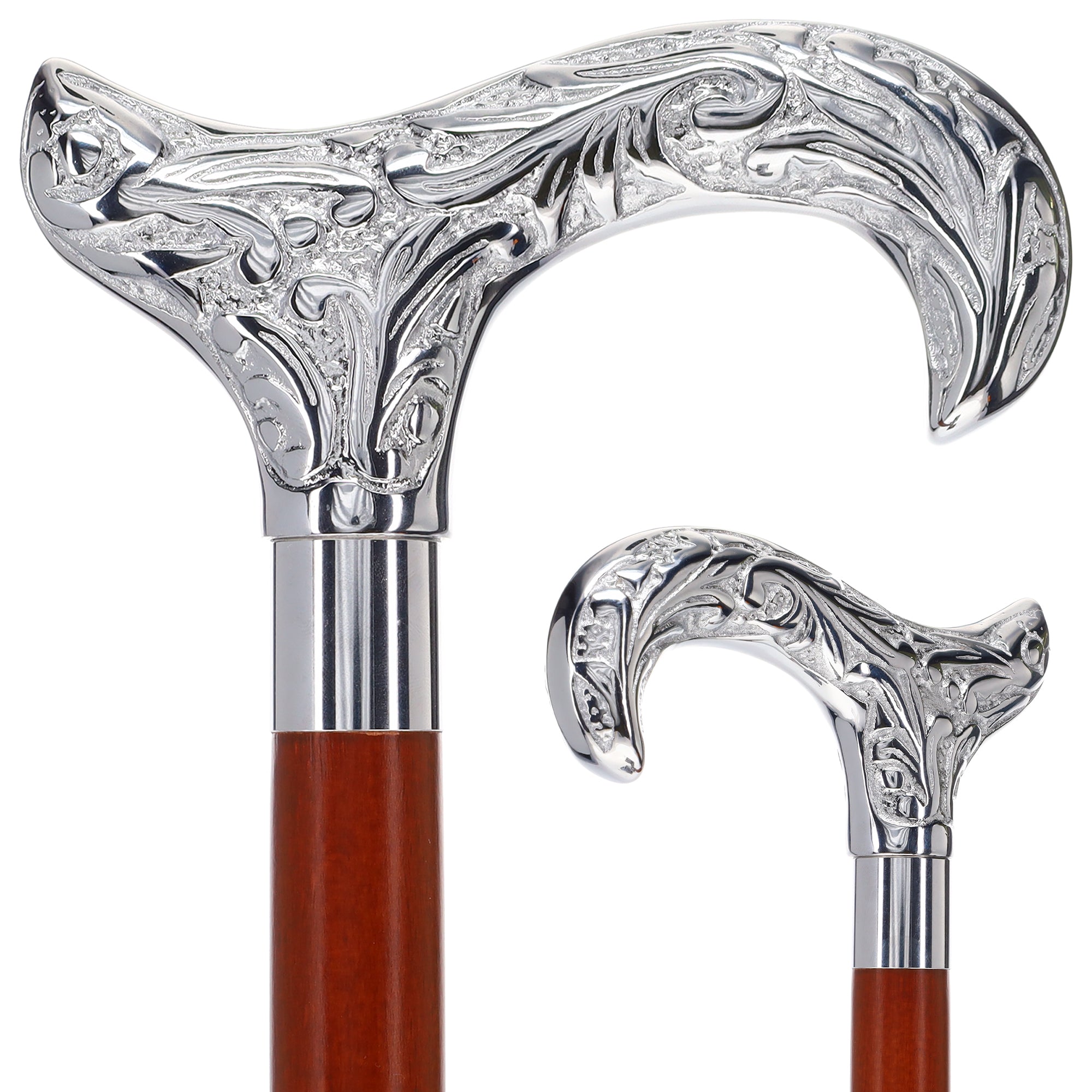 Premium Chrome Plated Derby Handle Walking Cane - Black Beechwood Shaft with Aluminum Silver Collar (Model V2156) - Ideal for Seniors, Mobility Support & Fashionable Walking Aid