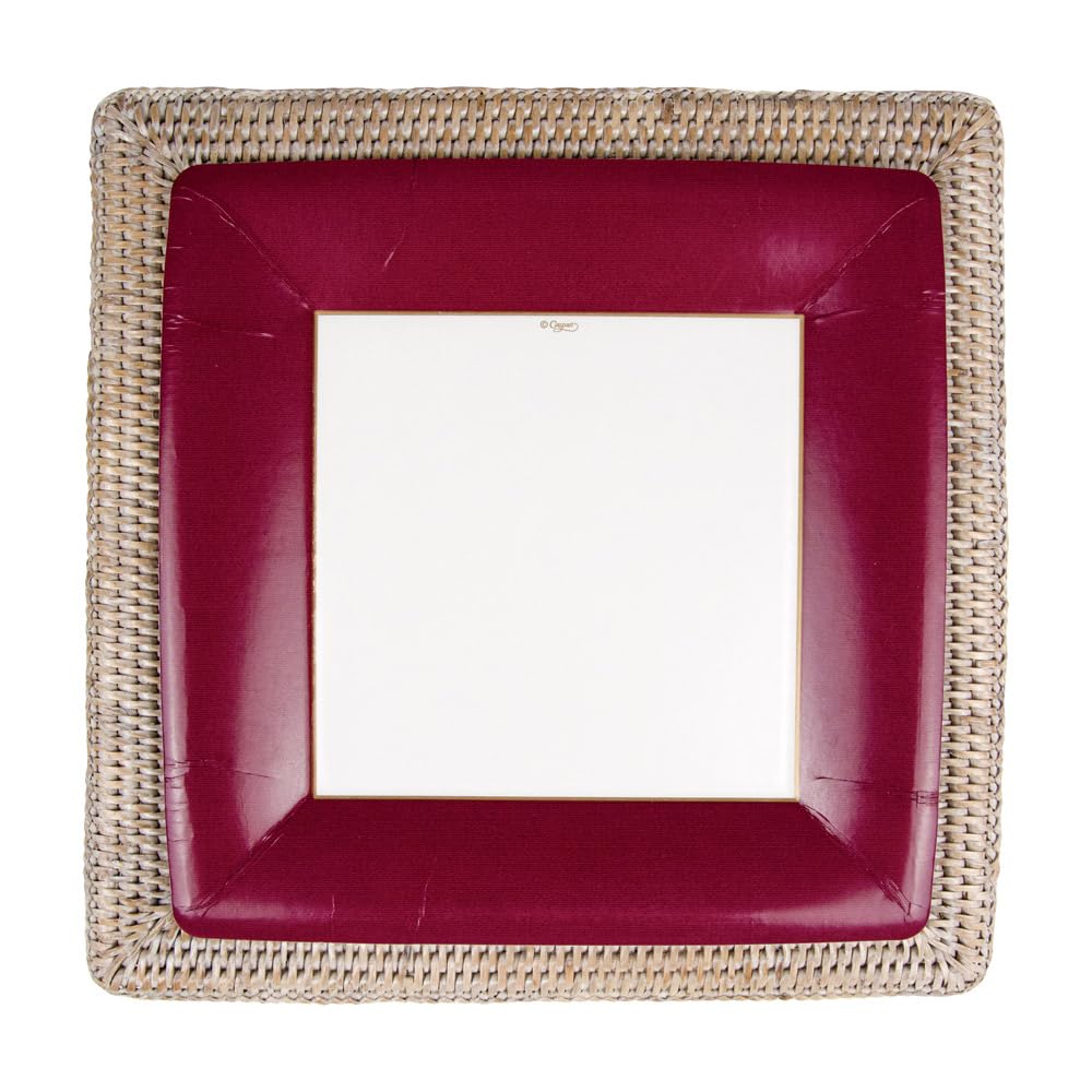 Premium Cranberry Grosgrain Square Paper Dinner Plates - Set of 16 | Elegant Disposable Plates for Parties, Weddings & Holiday Gatherings