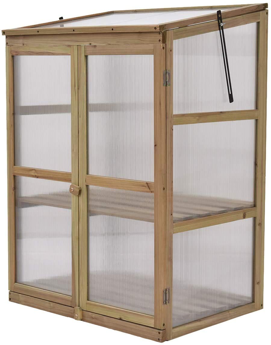 ReunionG Portable Greenhouse with Wooden Cold Frame - Double Shelves Raised Bed Planter Box for Plants & Flowers - Openable Top Design (30