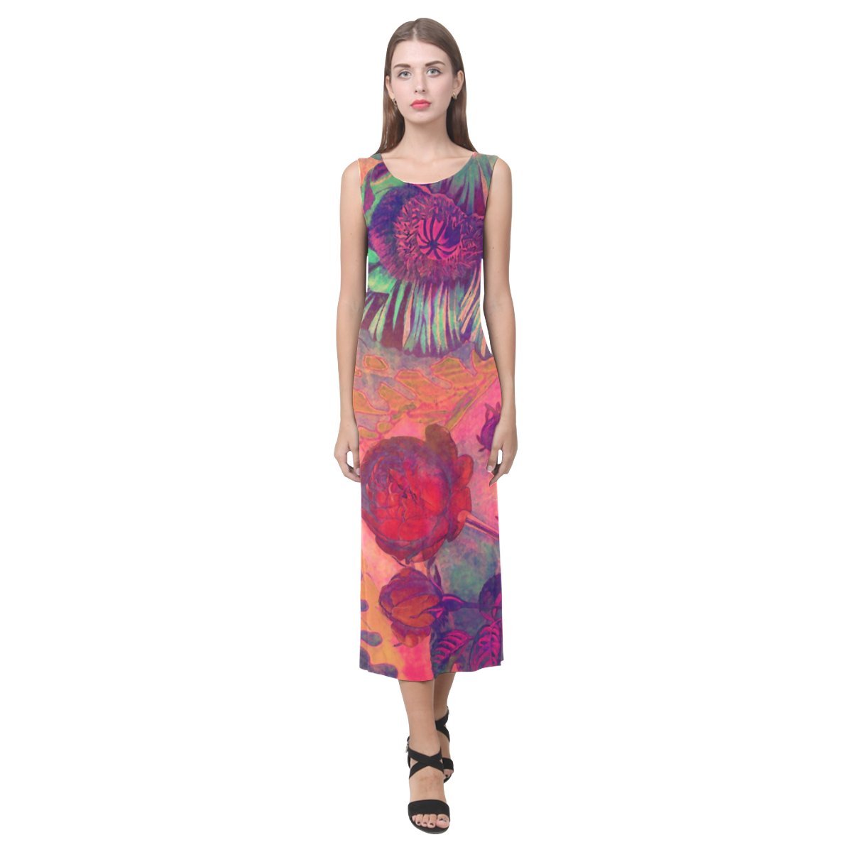 JC Women's Sleeveless Floral Maxi Dress - Elegant Beach Party Gown with High Slit for Summer Vacations, Weddings & Date Nights