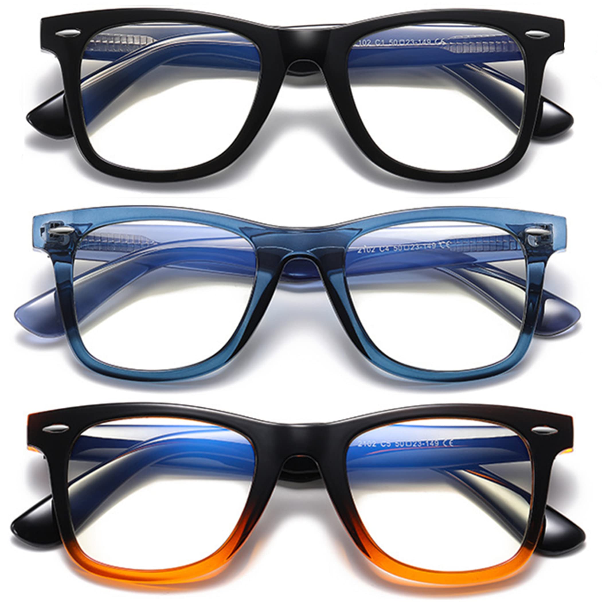 Bullabulling Retro Square Oversized Blue Light Blocking Reading Glasses for Women & Men - Computer Glasses with Spring Hinge - Perfect for Office Work, Screen Time & Book Reading