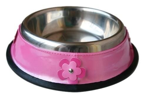 Pink Vinyl Dog Bowl - Non-Slip Hot Pink Pet Food Dish for Small & Medium Dogs - Perfect for Indoor & Outdoor Use