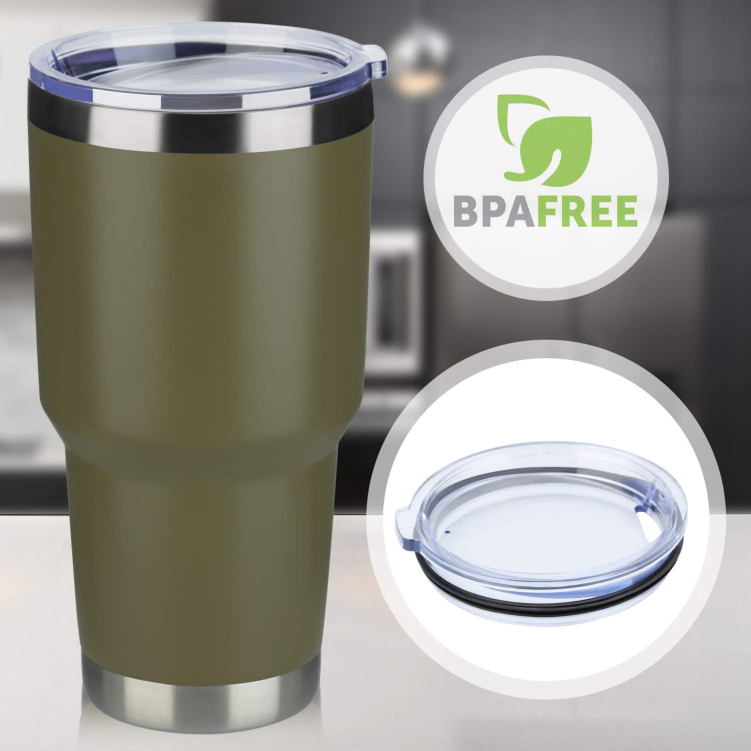 MEWAY 30oz Stainless Steel Vacuum Insulated Tumbler with Lid & Straw - Double Wall Coffee Cup for Hot & Cold Drinks - Durable Powder Coated Travel Mug for Office, Gym, Camping & Outdoor (8 Pack, Army Green)