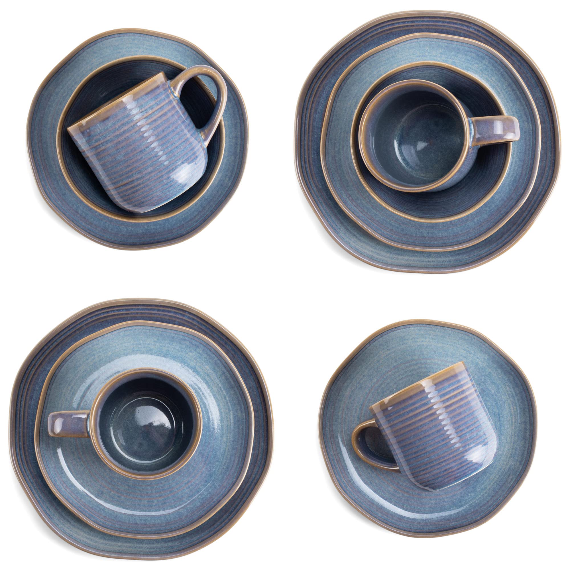 Elanze Designs 16-Piece Reactive Rustic Cabin Dinnerware Set - Ceramic Plates, Bowls, Mugs for 4, Ocean Sunrise | Perfect for Farmhouse Kitchens, Rustic Weddings & Cozy Family Dinners