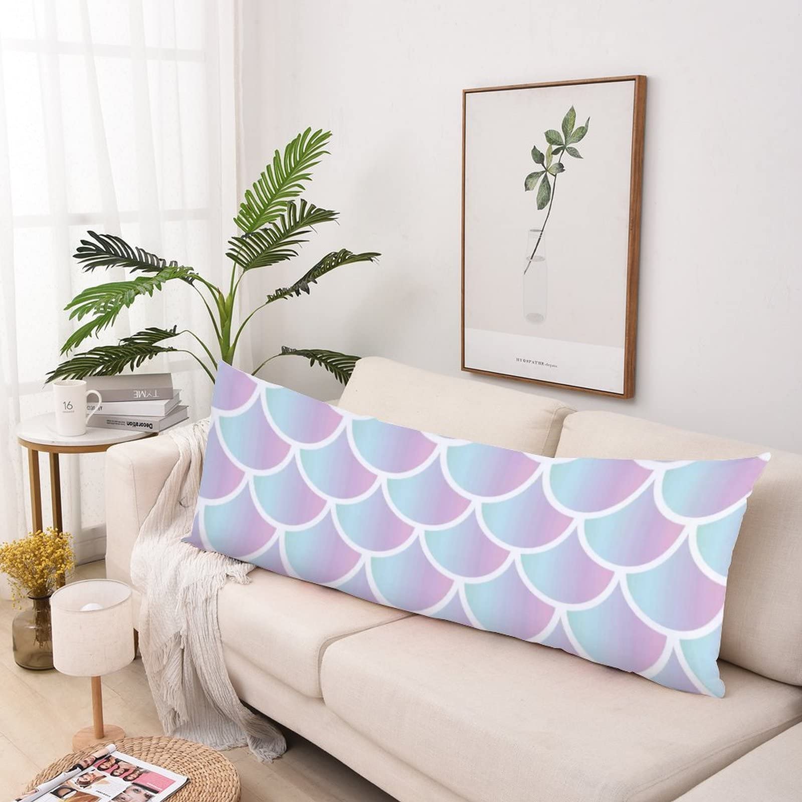 Mermaid Pattern Cooling Body Pillow Cover 20x54 Inches with Hidden Zipper - Soft Polyester Pillowcase for Adults & Pregnancy Support - Perfect for Home, Office, and Maternity Comfort