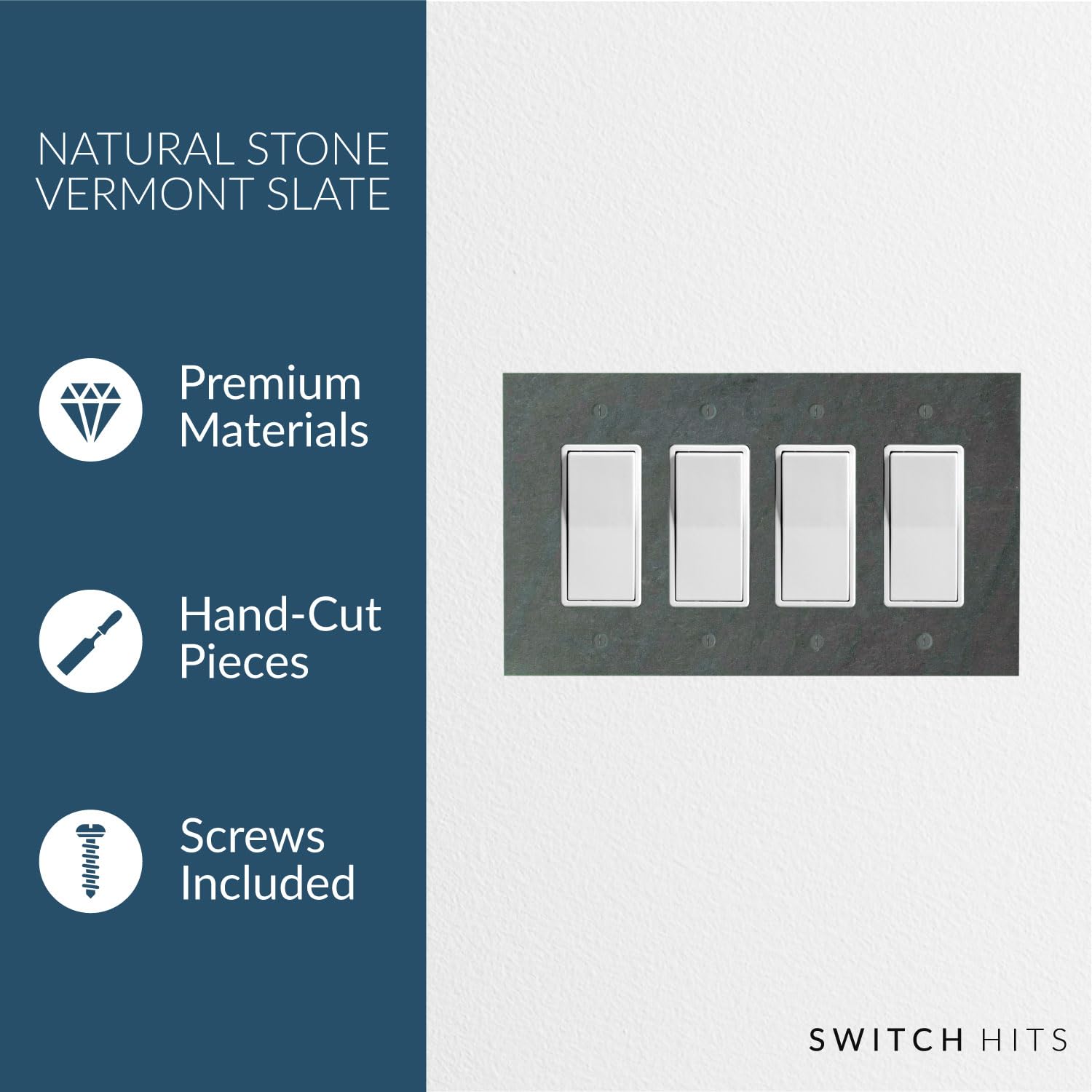 4 Gang GFCI Rocker Electrical Switch Plate Outlet Wall Plate | Decora Quad Decorator Light Switch Cover Faceplate | Decorative Mottled Vermont Slate Design | 8.5” W x 5” H | Perfect for Home, Office & Commercial Renovations