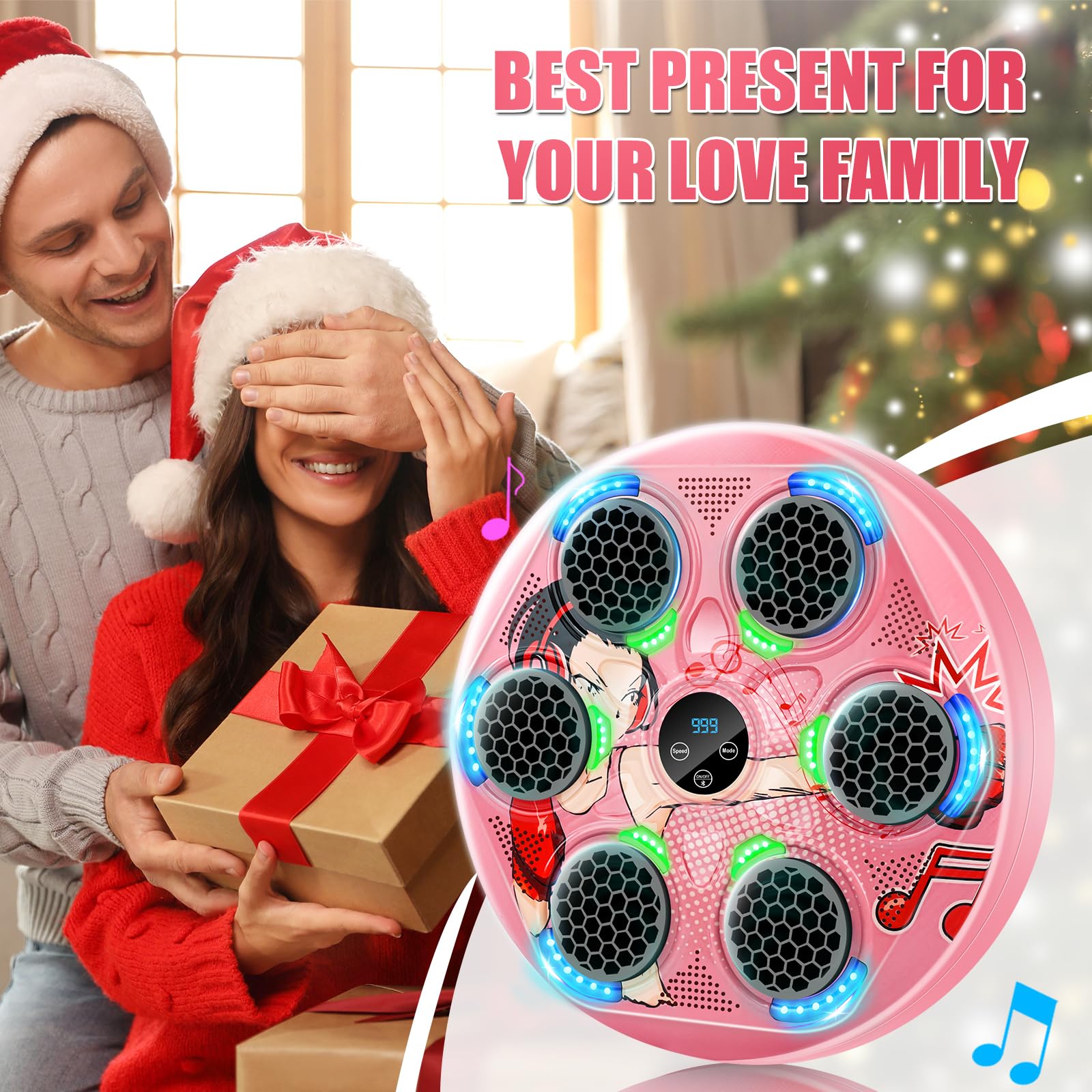 Music Boxing Machine for Kids, Teens & Adults - Boxing Trainer Equipment with Gloves | Wall-Mounted LED Electronic Focus Training for Home, Office & Gym | Perfect for Fitness, Stress Relief & Martial Arts Practice
