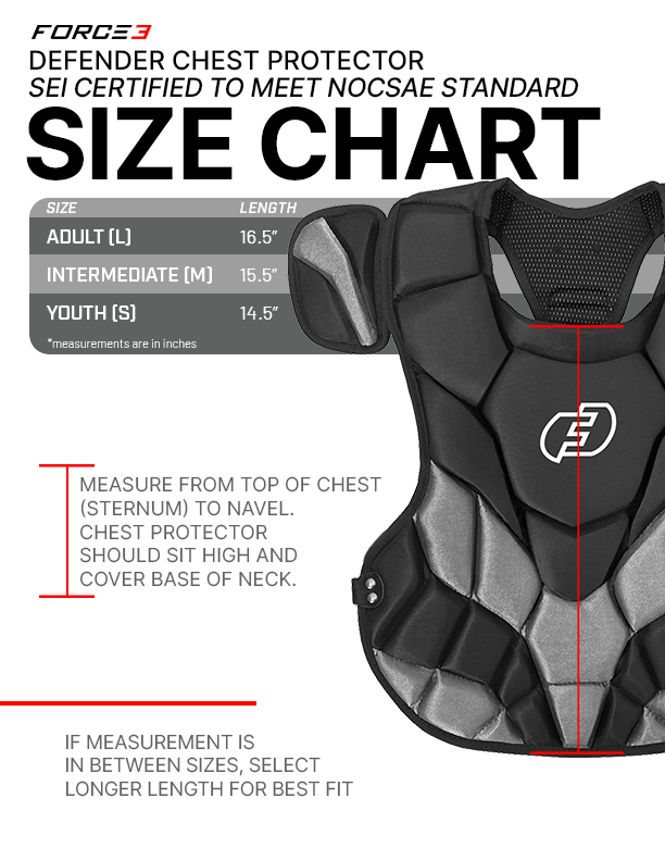 FORCE3 Defender Solid State Catcher Chest Protector - NOCSAE Certified Baseball & Softball Chest Guard for Youth & Adult Players - Perfect for Catchers, Infielders & Training Sessions