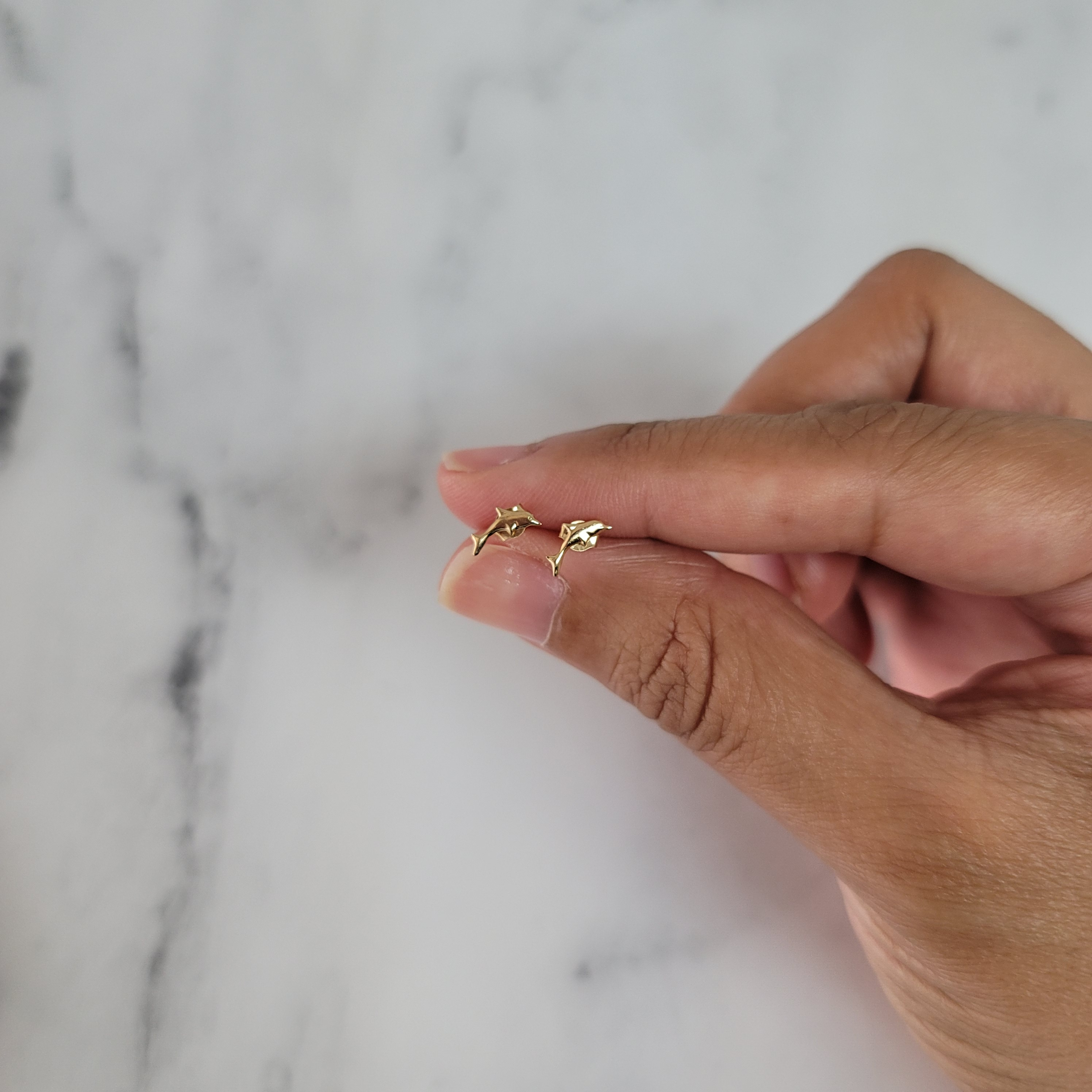 14K Yellow Gold Polished Dolphin Stud Earrings - Perfect for Beach Vacations, Summer Outfits & Marine-Themed Gifts
