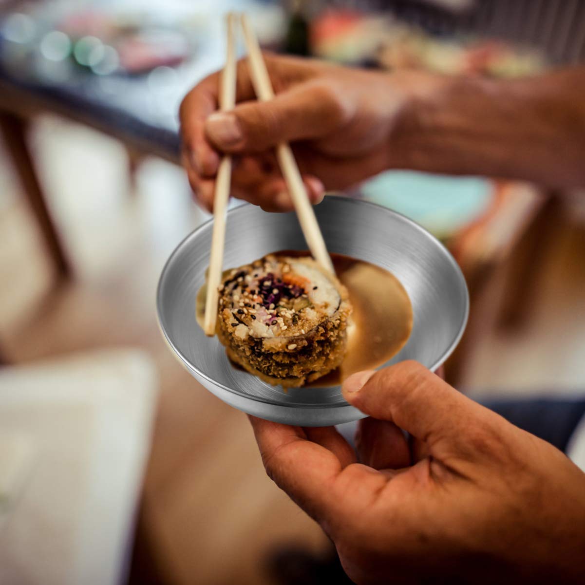 DOITOOL 8PCS Stainless Steel Sushi Dipping Bowls - 3.1 Inch Mini Appetizer Plates for Soy Sauce, Wasabi & Seasonings - Perfect for Sushi Restaurants, Home Dining & Japanese Cuisine
