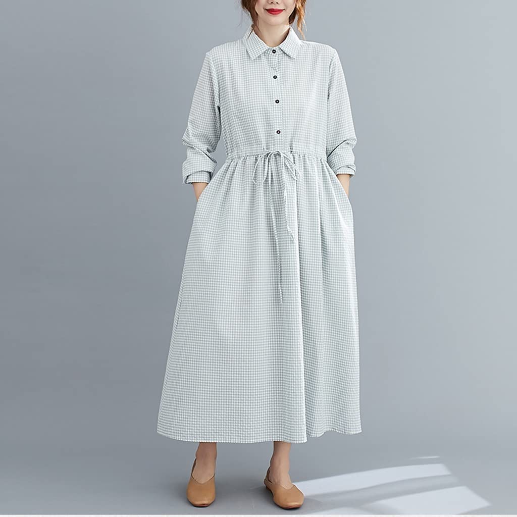 FEER Women's Turn-Down Collar Button Blouse Dress - Long Sleeve Office Work Dress for Women, Casual Spring & Autumn Dress (Color A, Size L) - Perfect for Business Meetings, Office Wear & Casual Outings