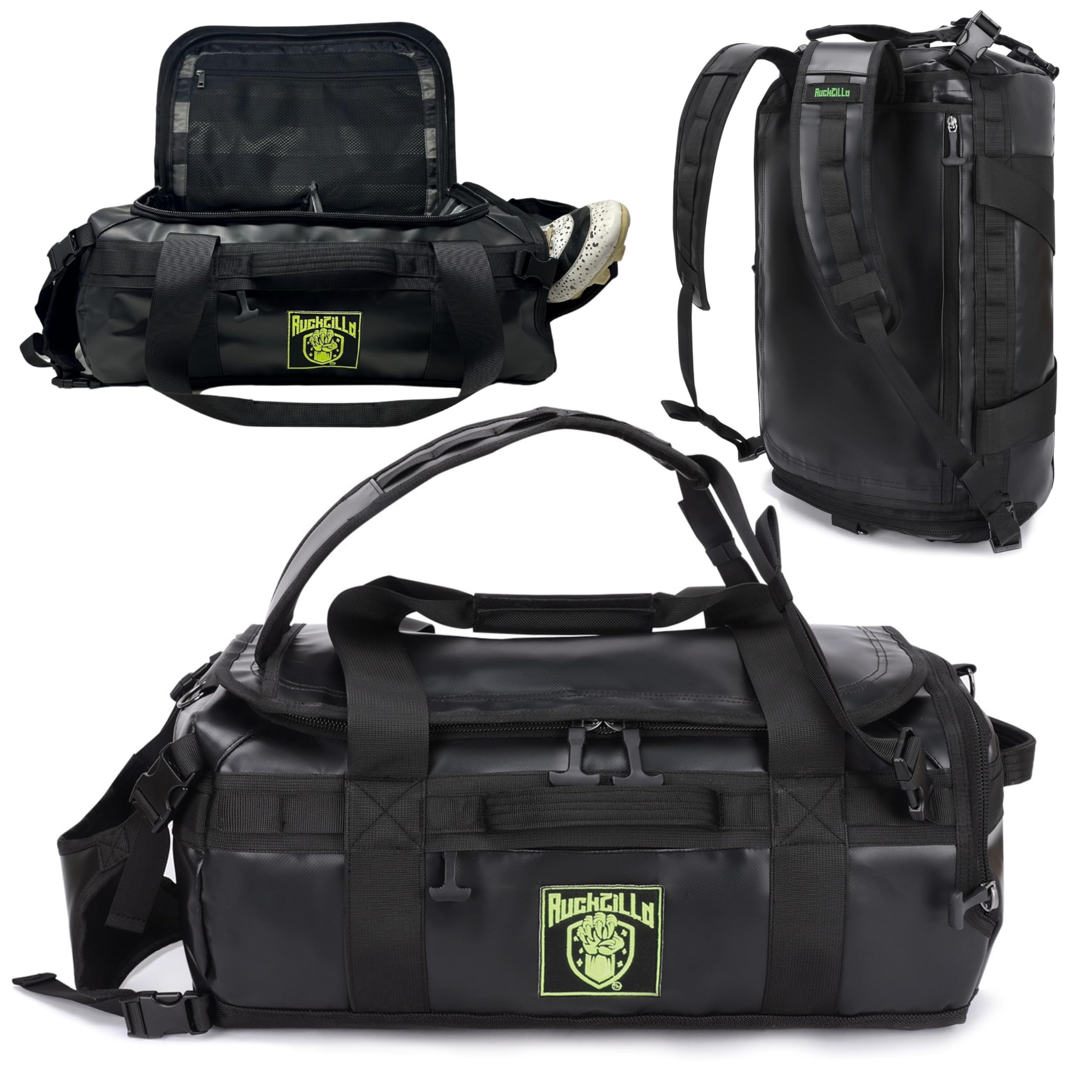 **32L Rugby Duffel Bag - Water-Resistant, 3-Way Carry, Adjustable Ball Carrier & Laptop Compartment - Durable Sports & Travel Backpack for Men (Black) - Perfect for Rugby, Gym, and Weekend Getaways**