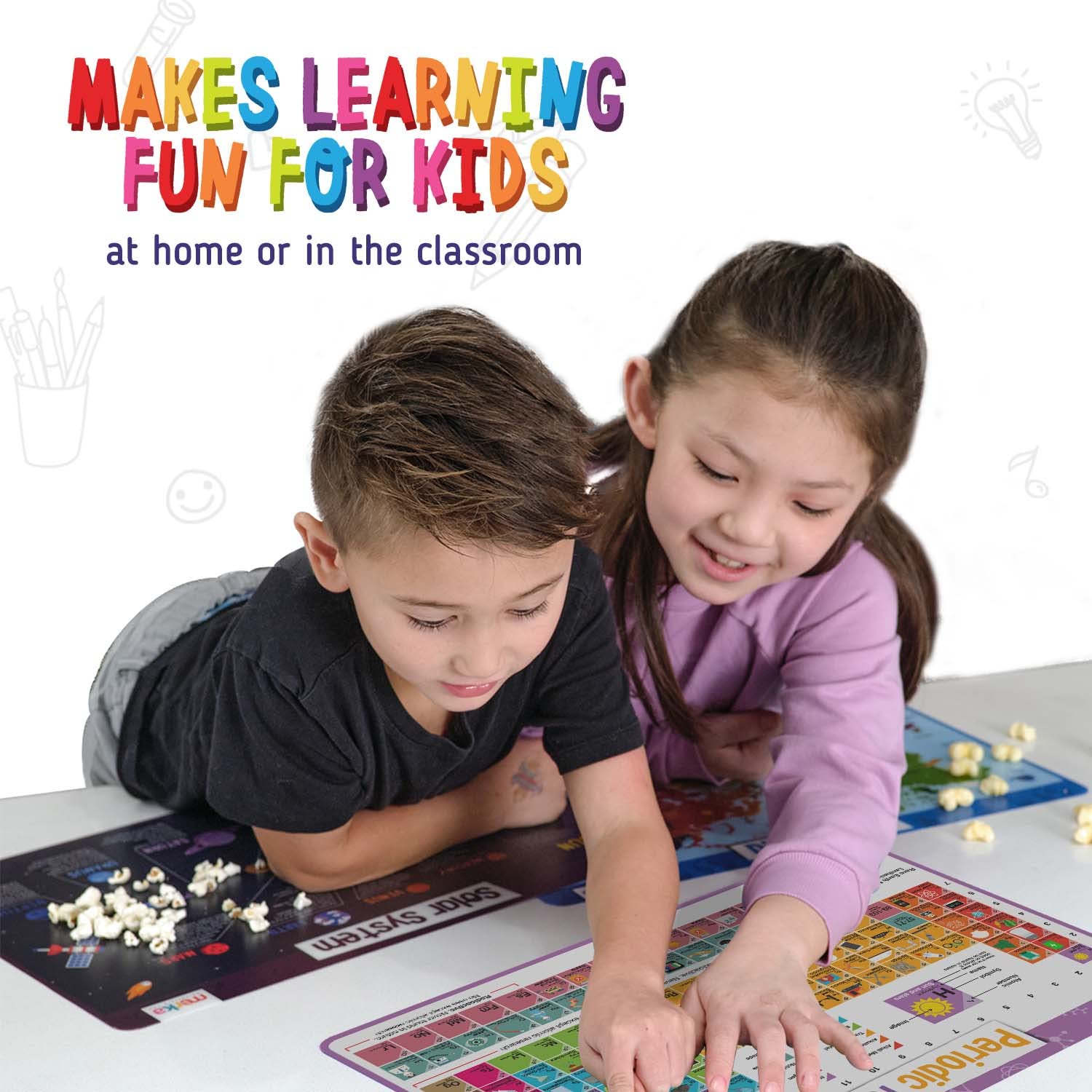Merka Kids Placemats Set of 4 - Reusable US Map, US Presidents, Famous People & Periodic Table Educational Placemats for Children - Perfect for Dining, Learning & Home Schooling Activities