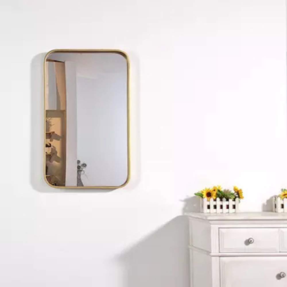 Nordic Golden Bathroom Vanity Mirror - Wall Mounted Brass Iron Full Length Square Mirror for Small Apartment & Home Decor (7050) - Perfect for Bathroom, Bedroom, and Entryway Makeup Area