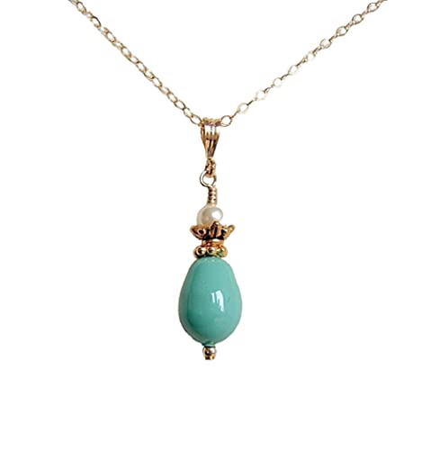 18K Gold Filled Teardrop Pearl Necklace - 18 Inch Elegant Simulated Pearl Jewelry for Women, Perfect for Weddings, Parties & Special Occasions