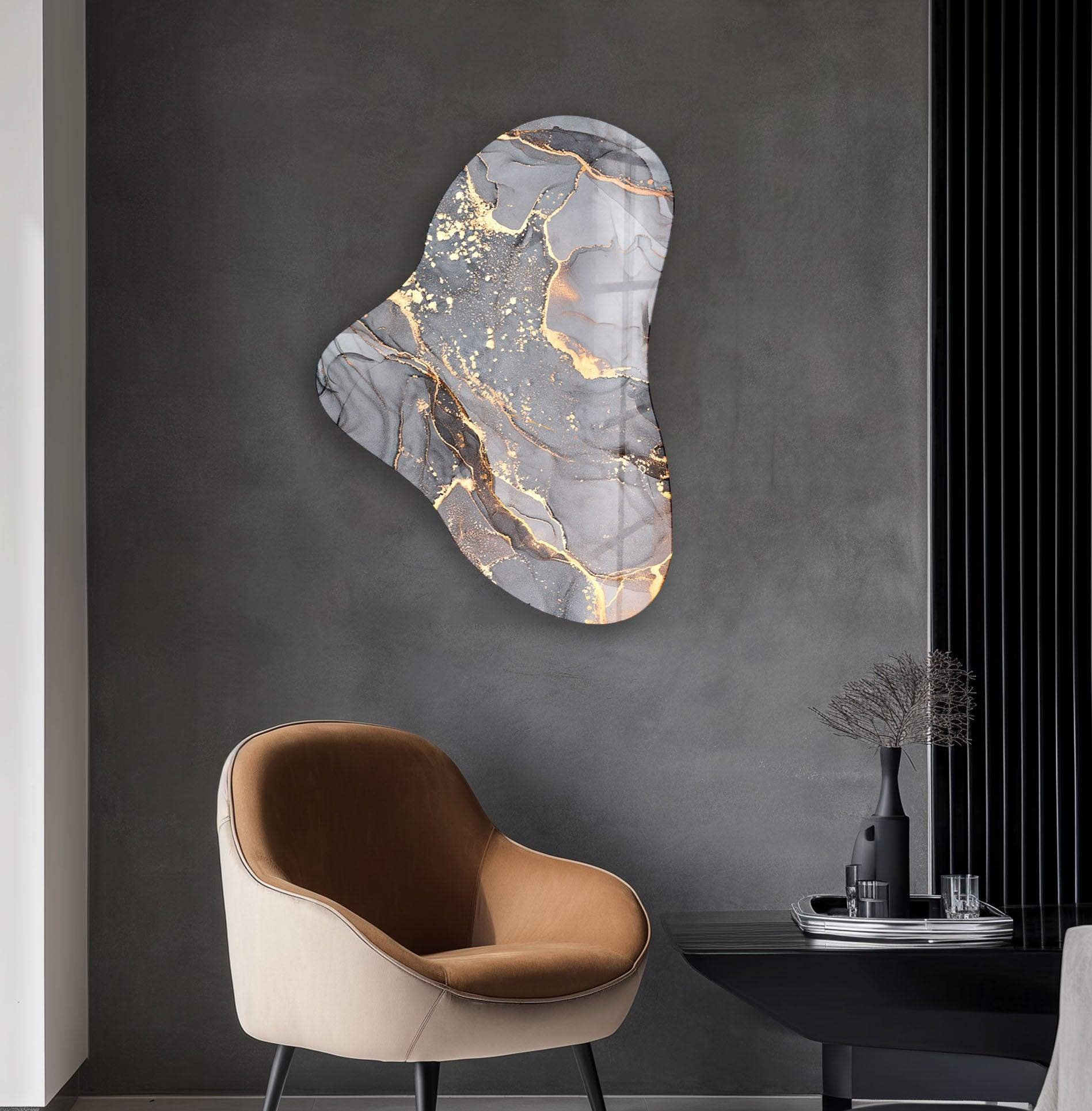 Abstract Grey Asymmetrical Glass Wall Art - Modern Home Decor for Living Room, Bedroom & Office | Unique Handmade Contemporary Art Piece