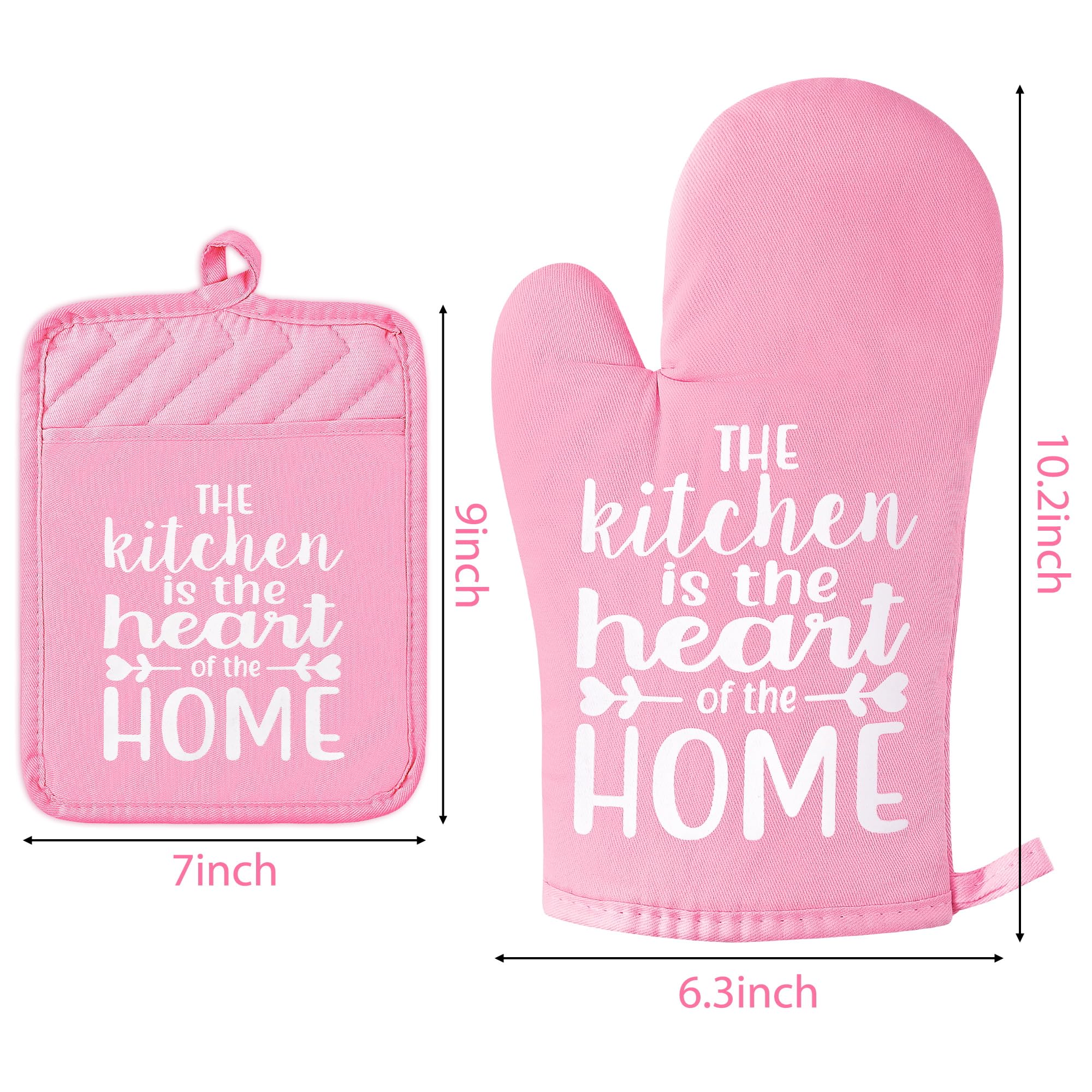GROBRO7 6Pcs Funny Oven Mitts & Pot Holders - Heat Resistant Kitchen Gloves with Hanging Loop & Pocket - Machine Washable Hot Pads for Baking, Cooking, BBQ - Perfect Gift for Home Chefs (Pink)