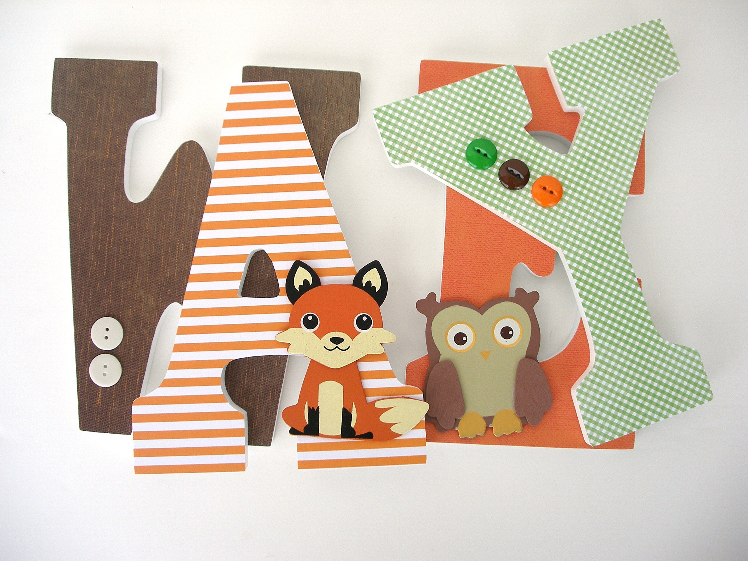 Custom Wood Letters - Brown, Orange & Green Fox & Owl Nursery Decor, Baby Name Wall Art for Boys & Girls - Perfect for Nursery, Bedroom & Kids Room Decor