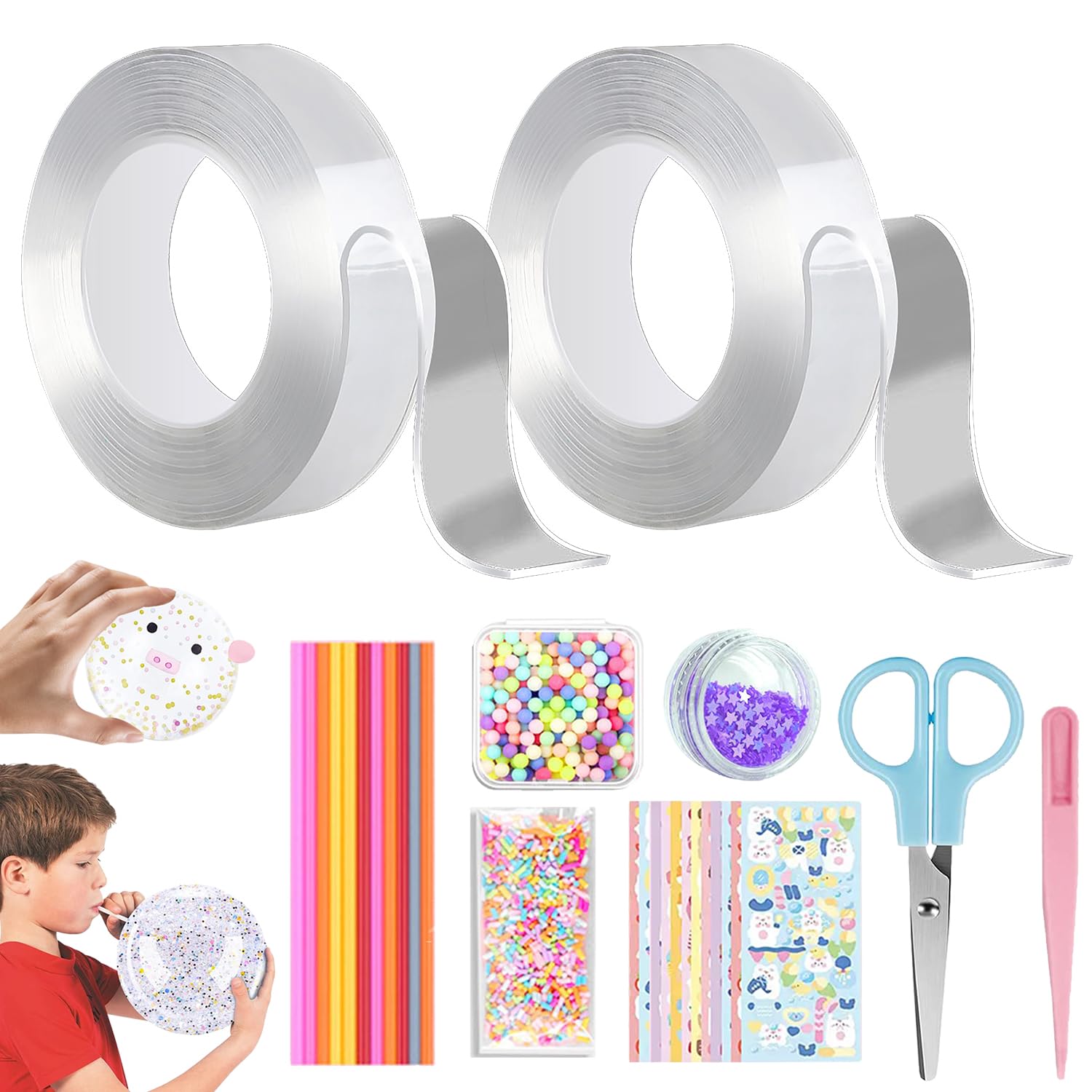 Self-Adhesive Bubble Tapes - Reusable Bubble Blowing Tape Kit with Transparent Nano Bubbles for DIY Crafts, Party Favors, Kids Activities & Stress Relief - Fun for Adults and Children
