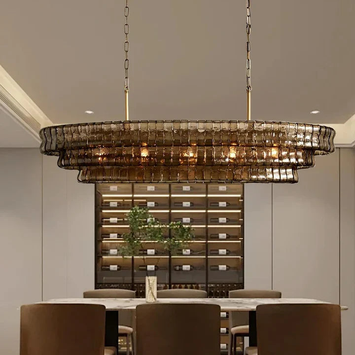 Modern Lime Glass Oval Chandelier - 54W/65W LED Lighting Fixture for Dining Room, Living Room & Bedroom Decoration
