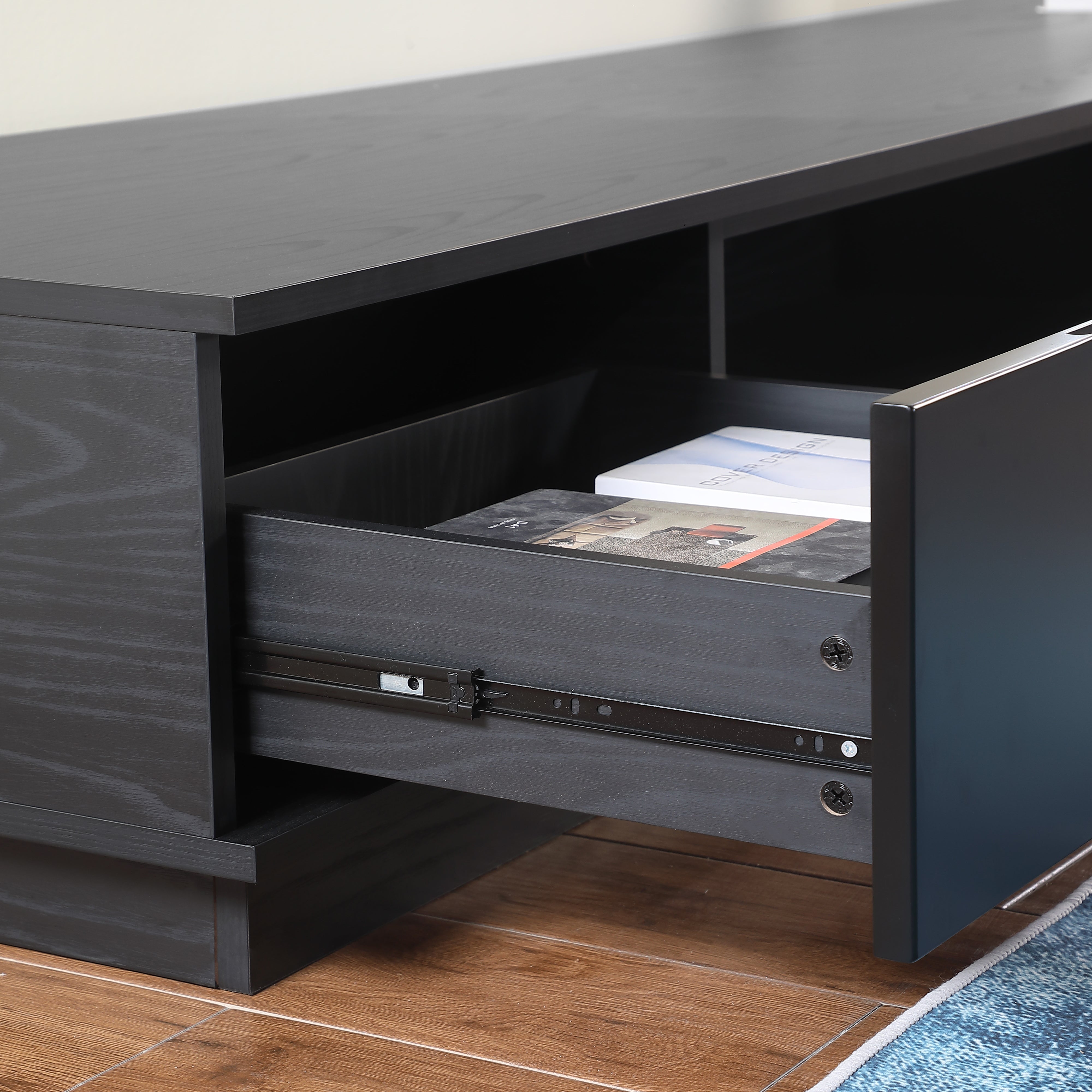 Tauris Rio 2200mm Black Oak Low Line TV Stand - Modern Entertainment Center & Media Cabinet for Living Room, Home Theater, and Gaming Setup
